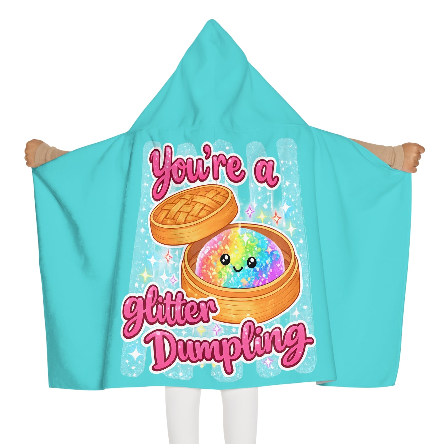 Youth Hooded Towel — "You’re a Glitter Dumpling" Cute Kawaii Beach & Bath Wrap for Kids