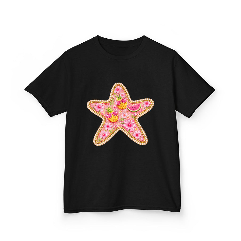 Kids Starfish Tee — Pink Floral Sequin Star Design