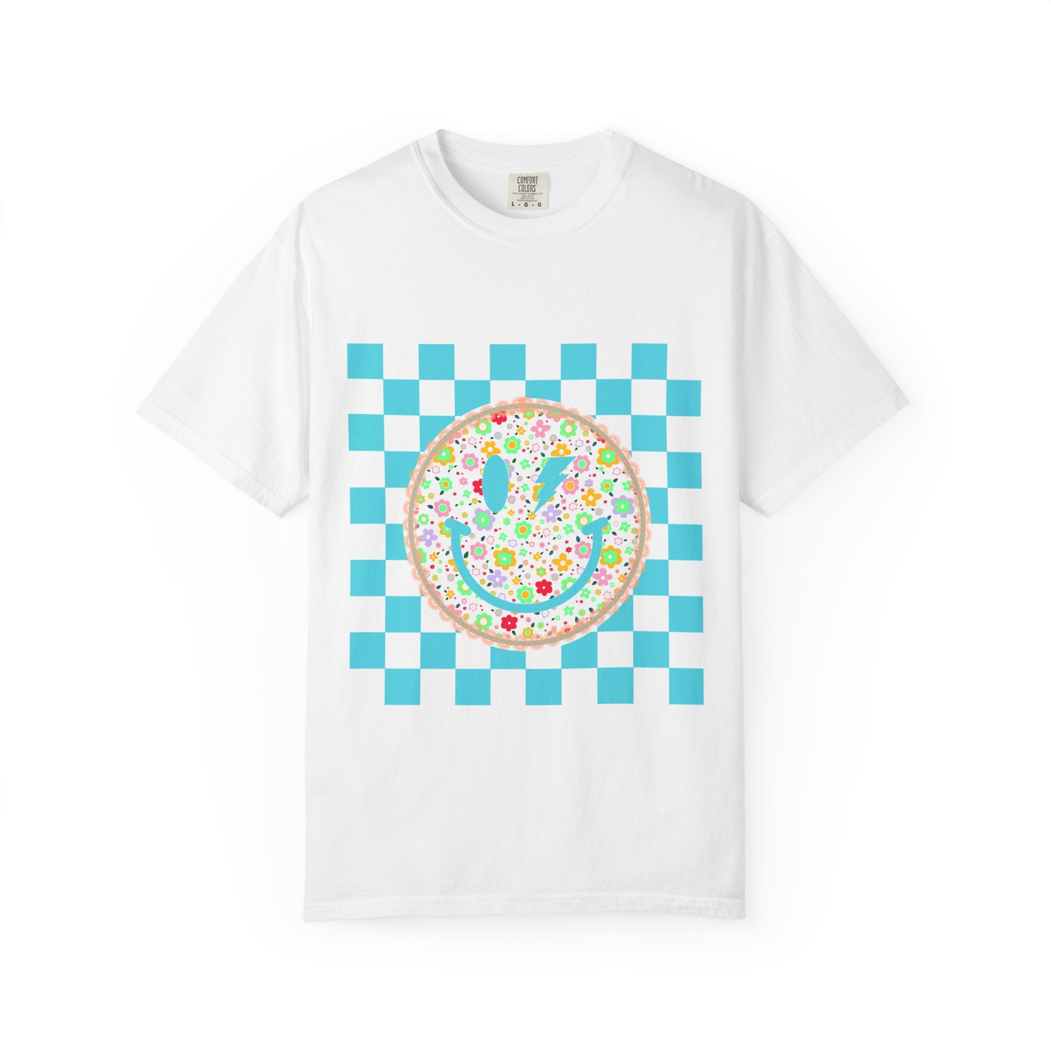 Floral Smiley Checkerboard T-Shirt