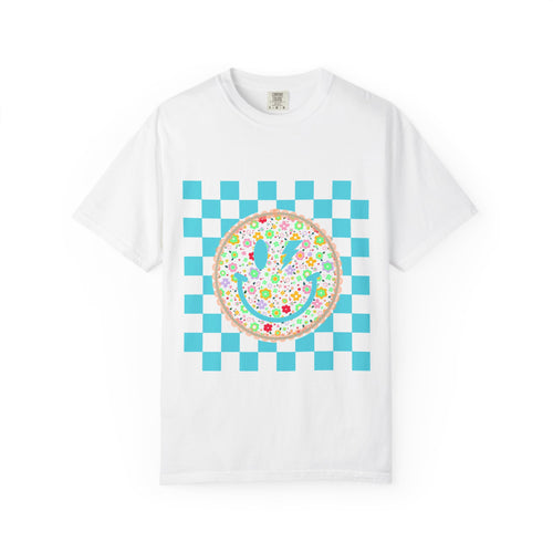 Floral Smiley Checkerboard T-Shirt