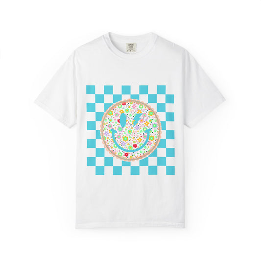 Floral Smiley Checkerboard T-Shirt