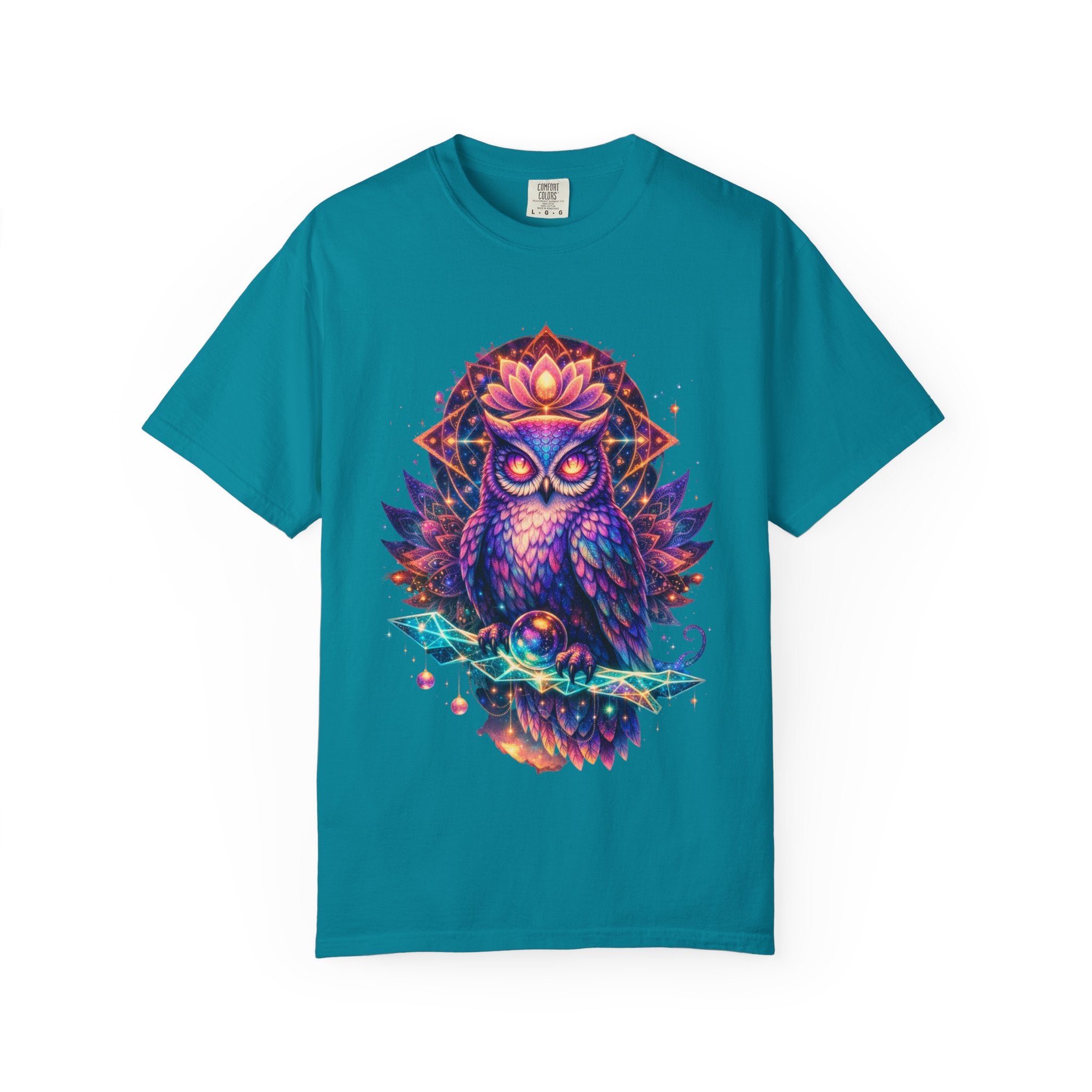 Mystic Owl Graphic T-Shirt — Colorful Boho Owl Art Tee