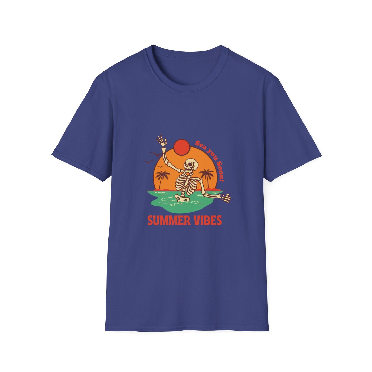 Summer Vibes Skeleton Tee — "Sea You Soon" Retro Beach T-Shirt