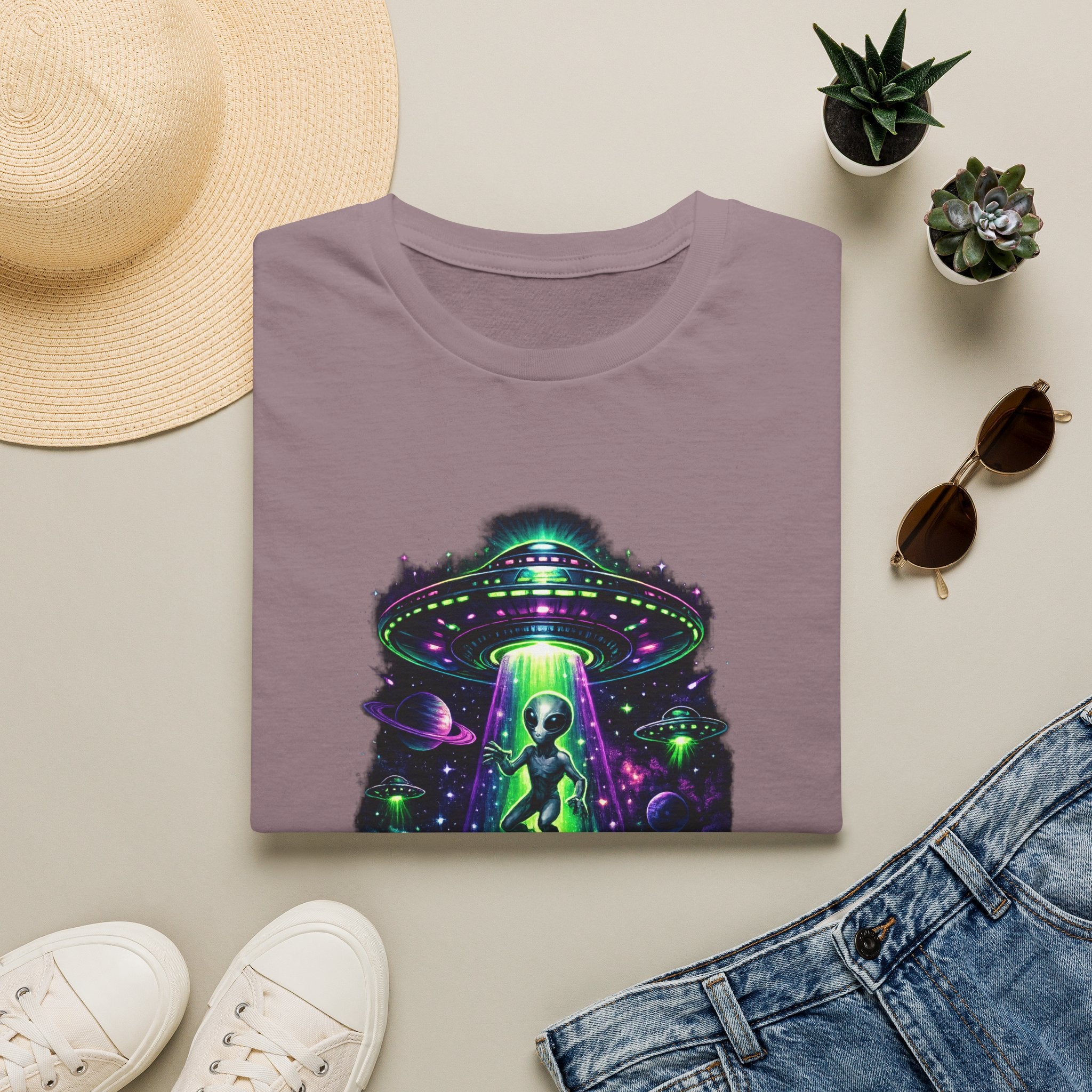 Alien Abduction Graphic Tee — Neon UFO & Alien Illustration T-Shirt