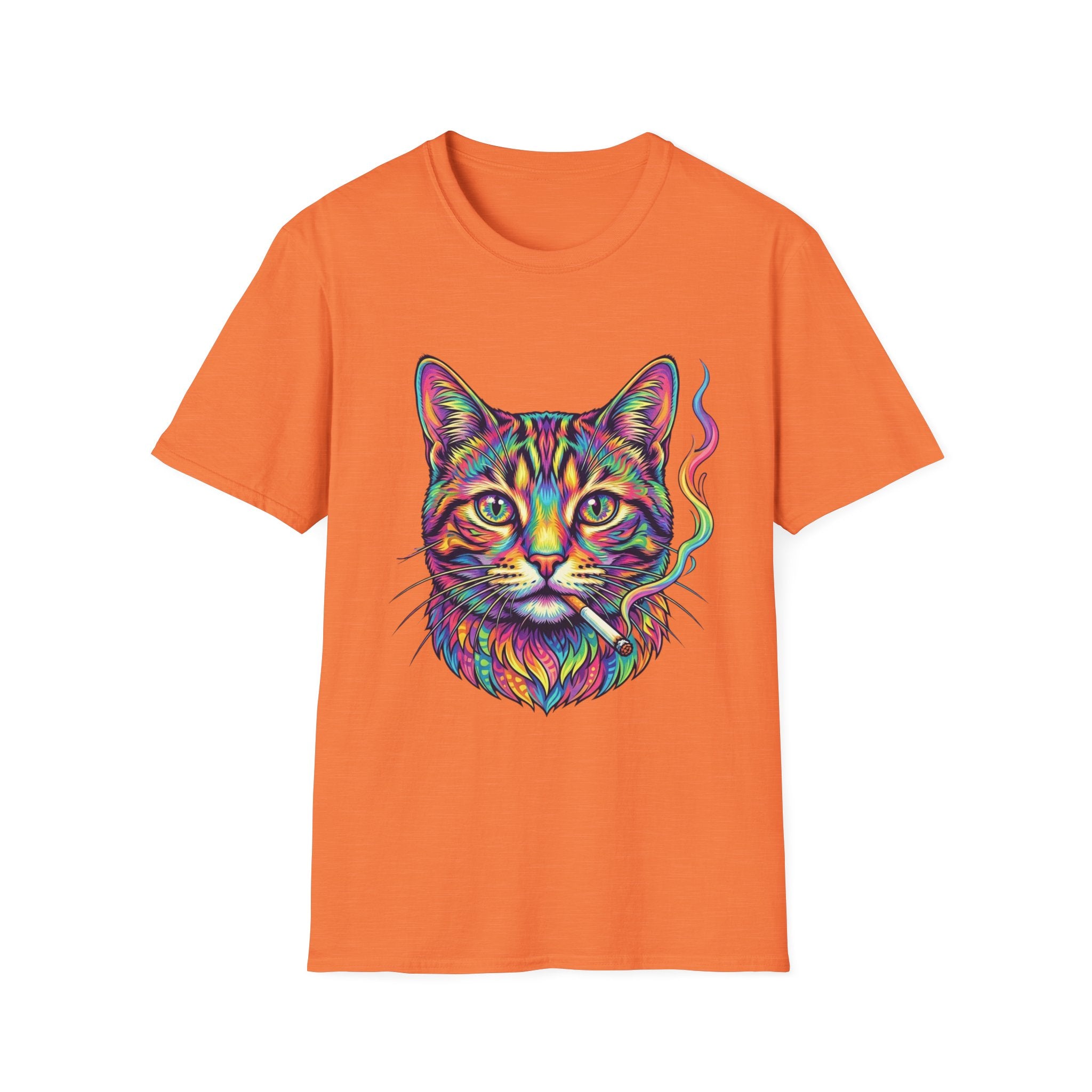 Colorful Psychedelic Cat T-Shirt — Vibrant Rainbow Cat Portrait Tee