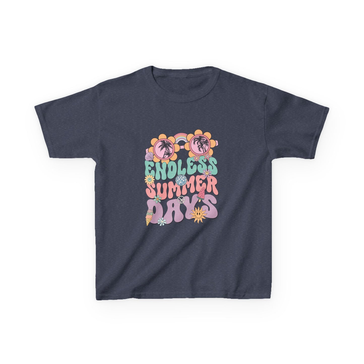 Kids Summer Tee — "Endless Summer Days" Retro Floral Sunglasses Shirt