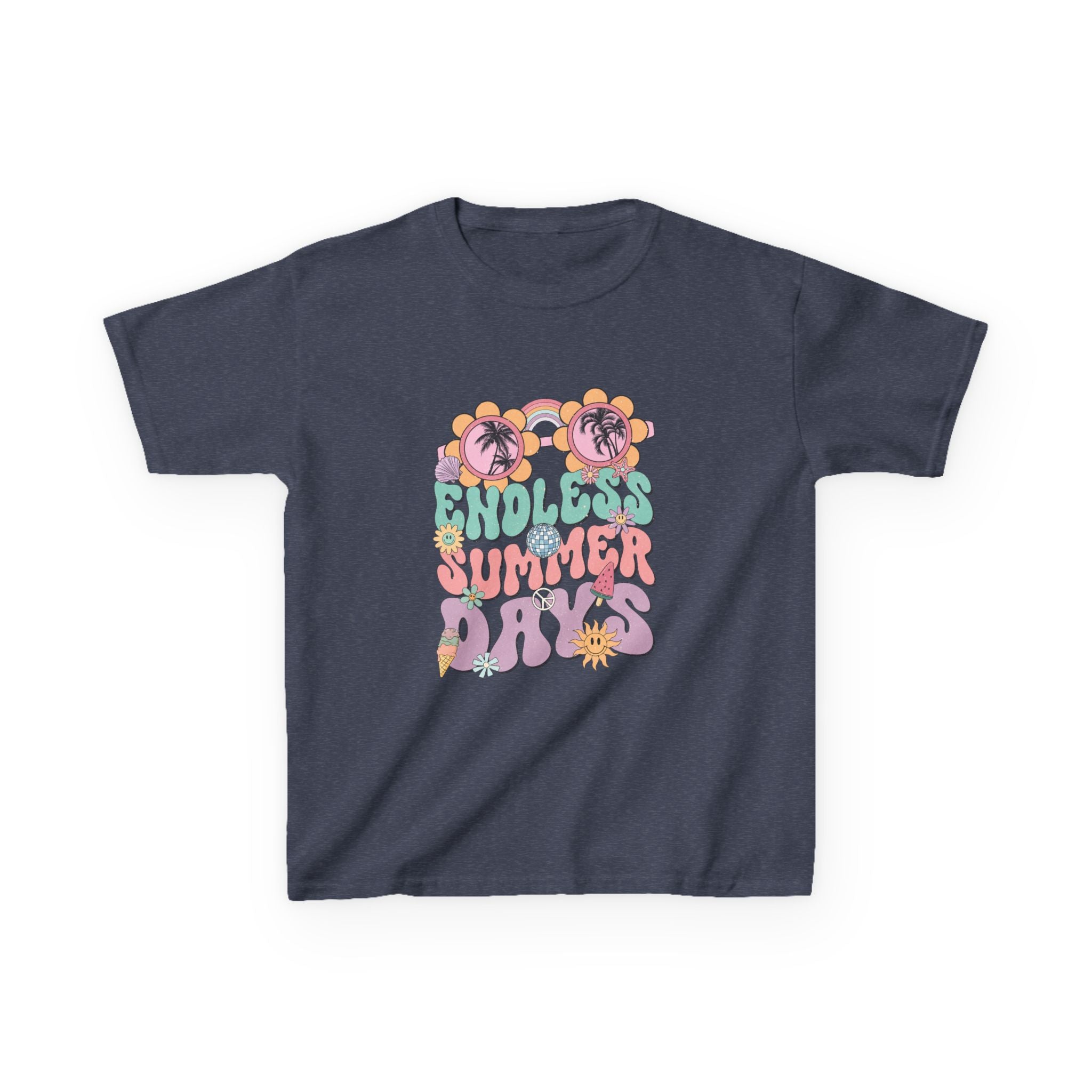Kids Summer Tee — "Endless Summer Days" Retro Floral Sunglasses Shirt