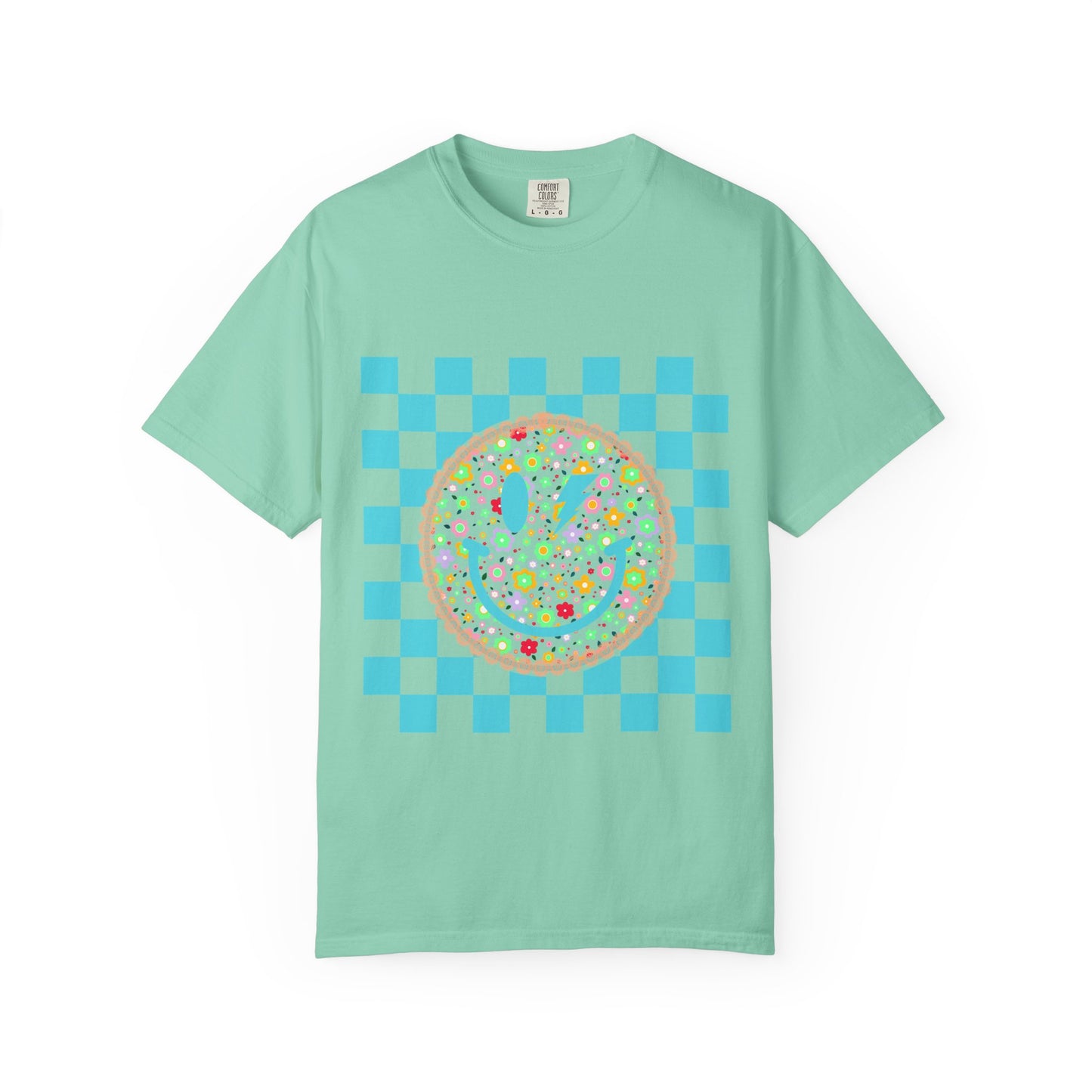 Floral Smiley Checkerboard T-Shirt
