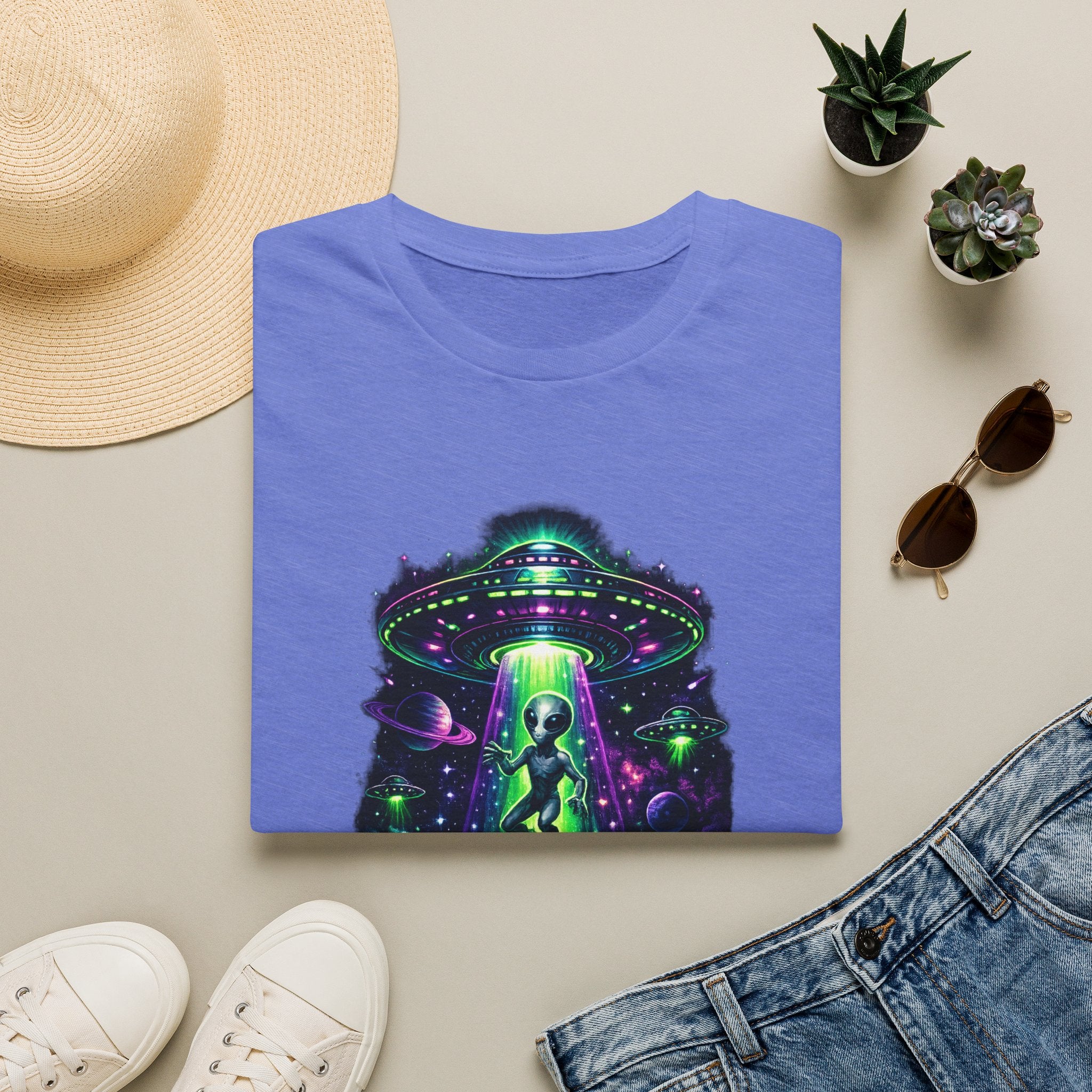 Alien Abduction Graphic Tee — Neon UFO & Alien Illustration T-Shirt