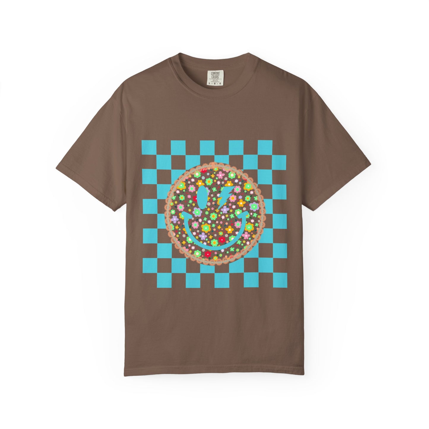 Floral Smiley Checkerboard T-Shirt
