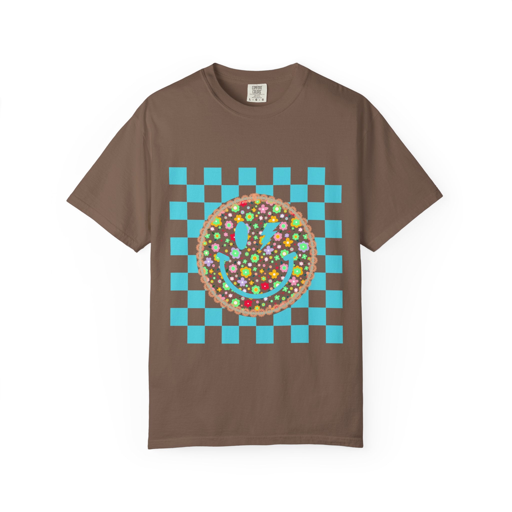 Floral Smiley Checkerboard T-Shirt