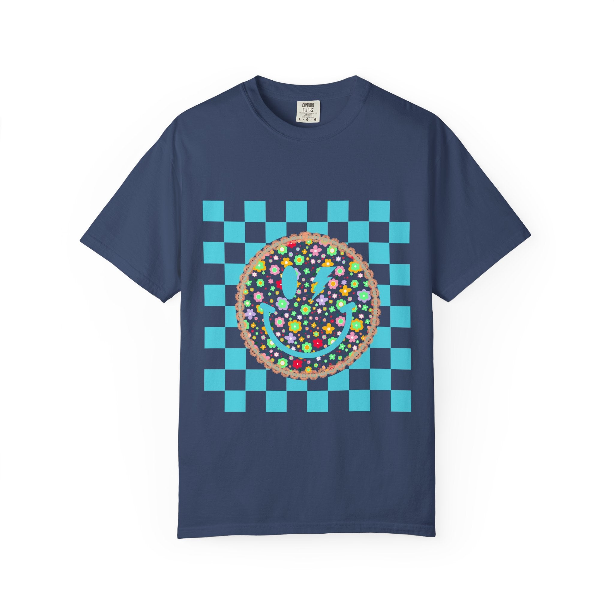 Floral Smiley Checkerboard T-Shirt