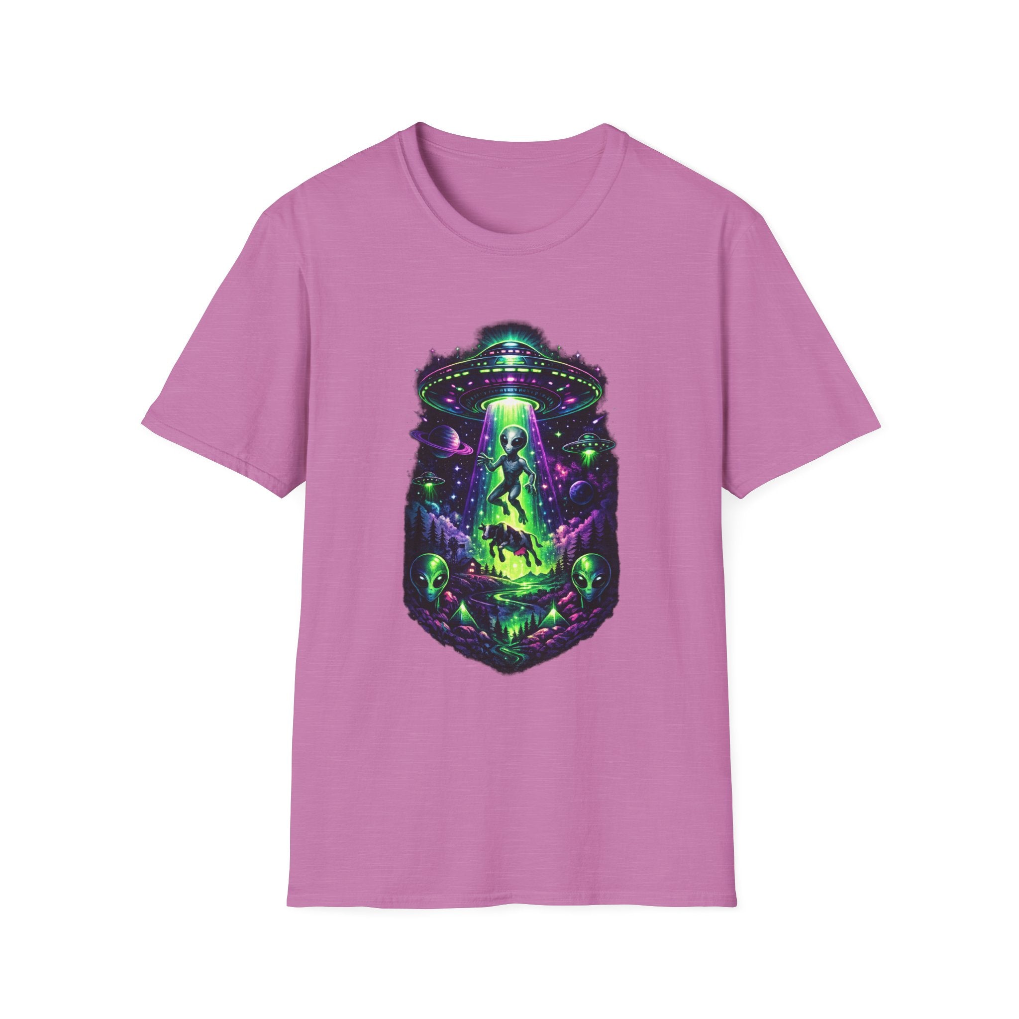 Alien Abduction Graphic Tee — Neon UFO & Alien Illustration T-Shirt