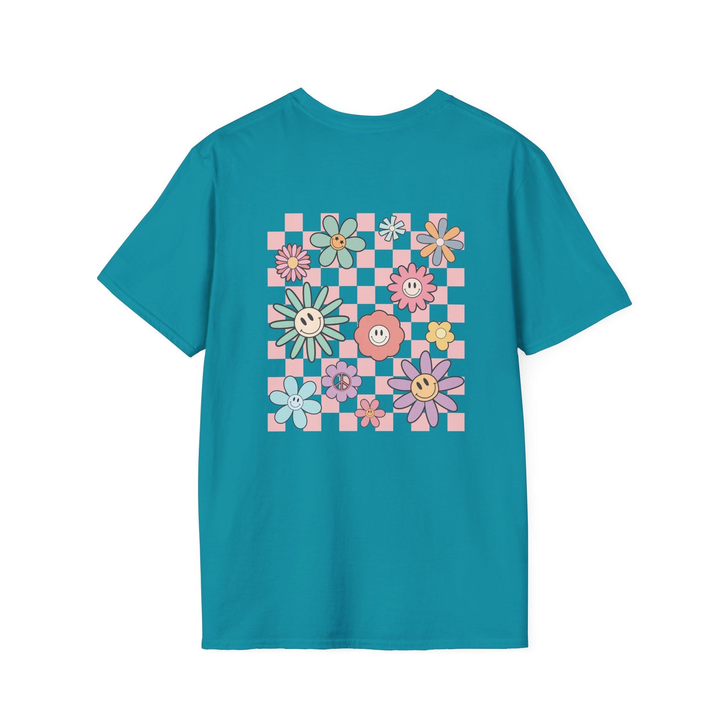 Smiley Floral Checkerboard T-Shirt