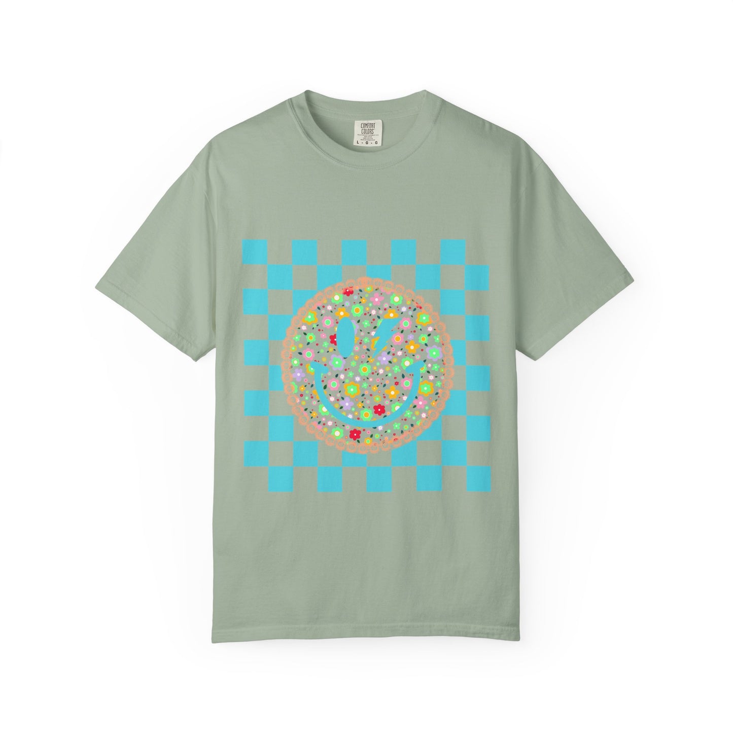 Floral Smiley Checkerboard T-Shirt