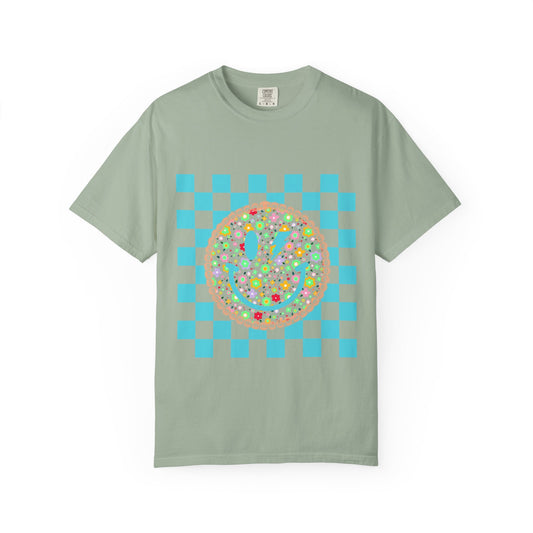 Floral Smiley Checkerboard T-Shirt