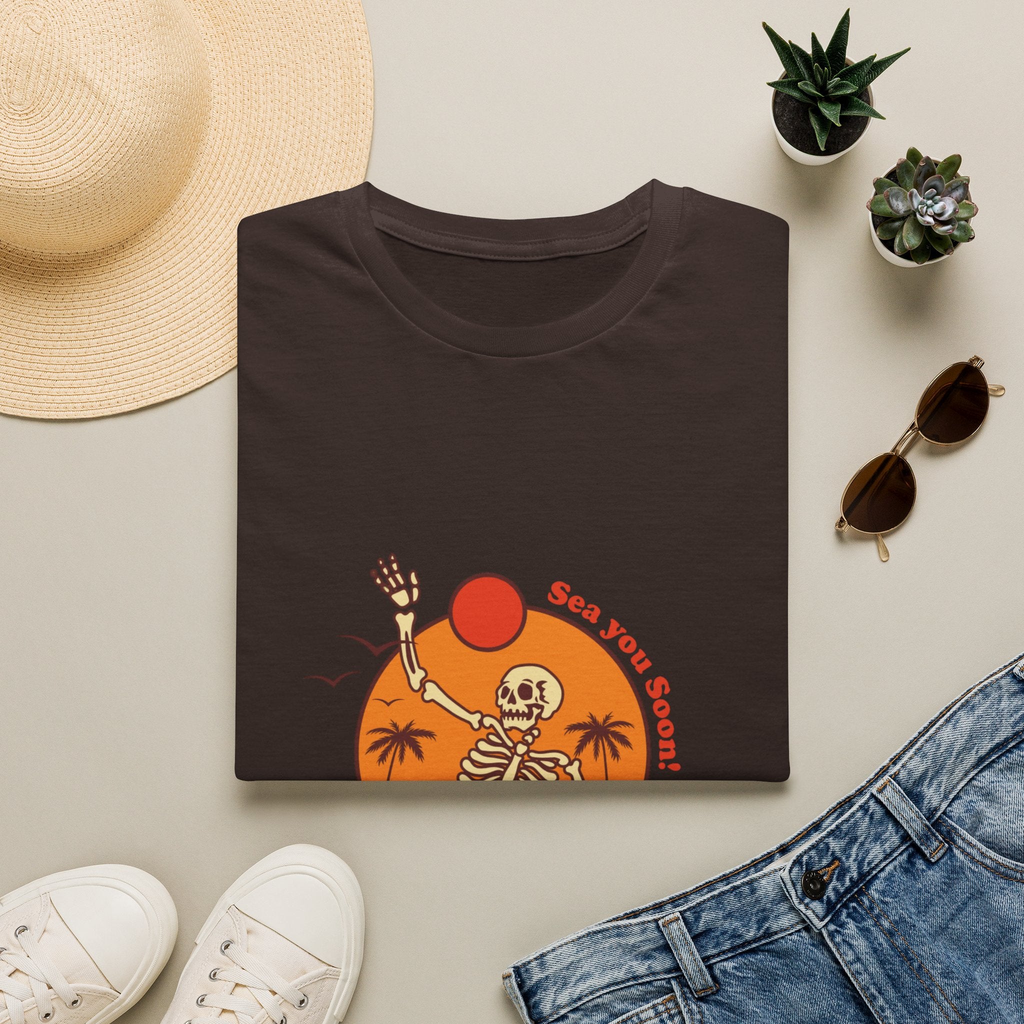Summer Vibes Skeleton Tee — "Sea You Soon" Retro Beach T-Shirt