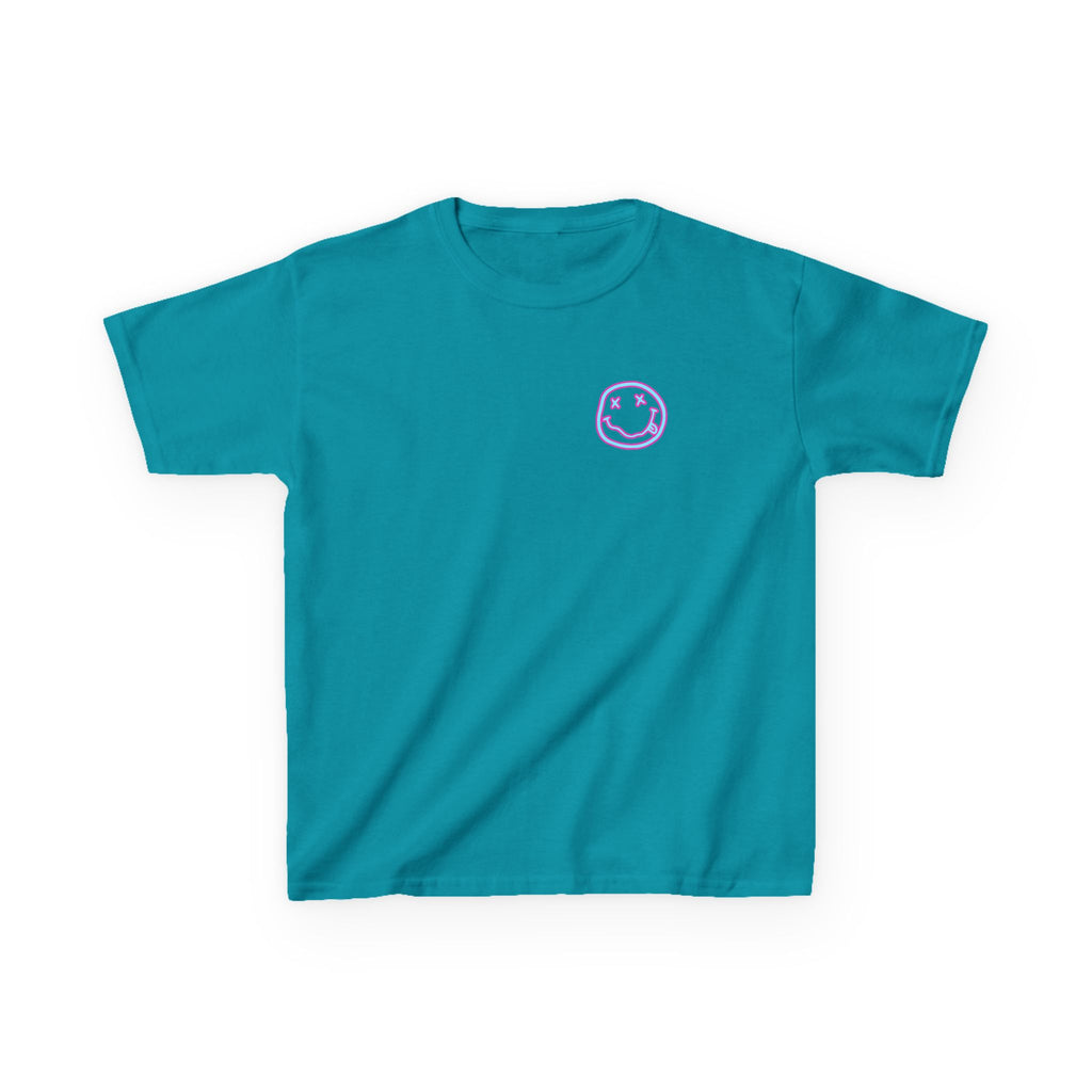 Kids Tee — Retro Pink Checker Smiley Face with Star Eyes