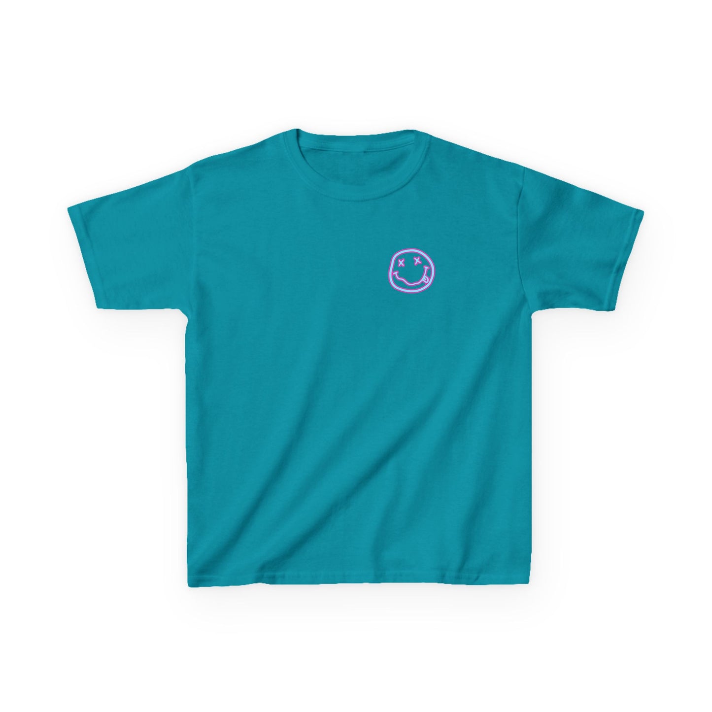 Kids Tee — Retro Pink Checker Smiley Face with Star Eyes