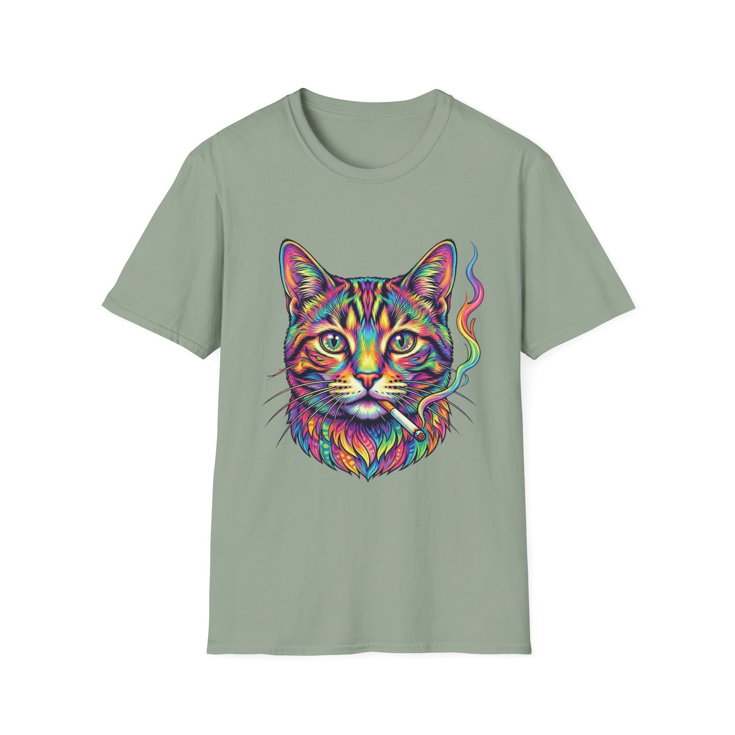 Colorful Psychedelic Cat T-Shirt — Vibrant Rainbow Cat Portrait Tee