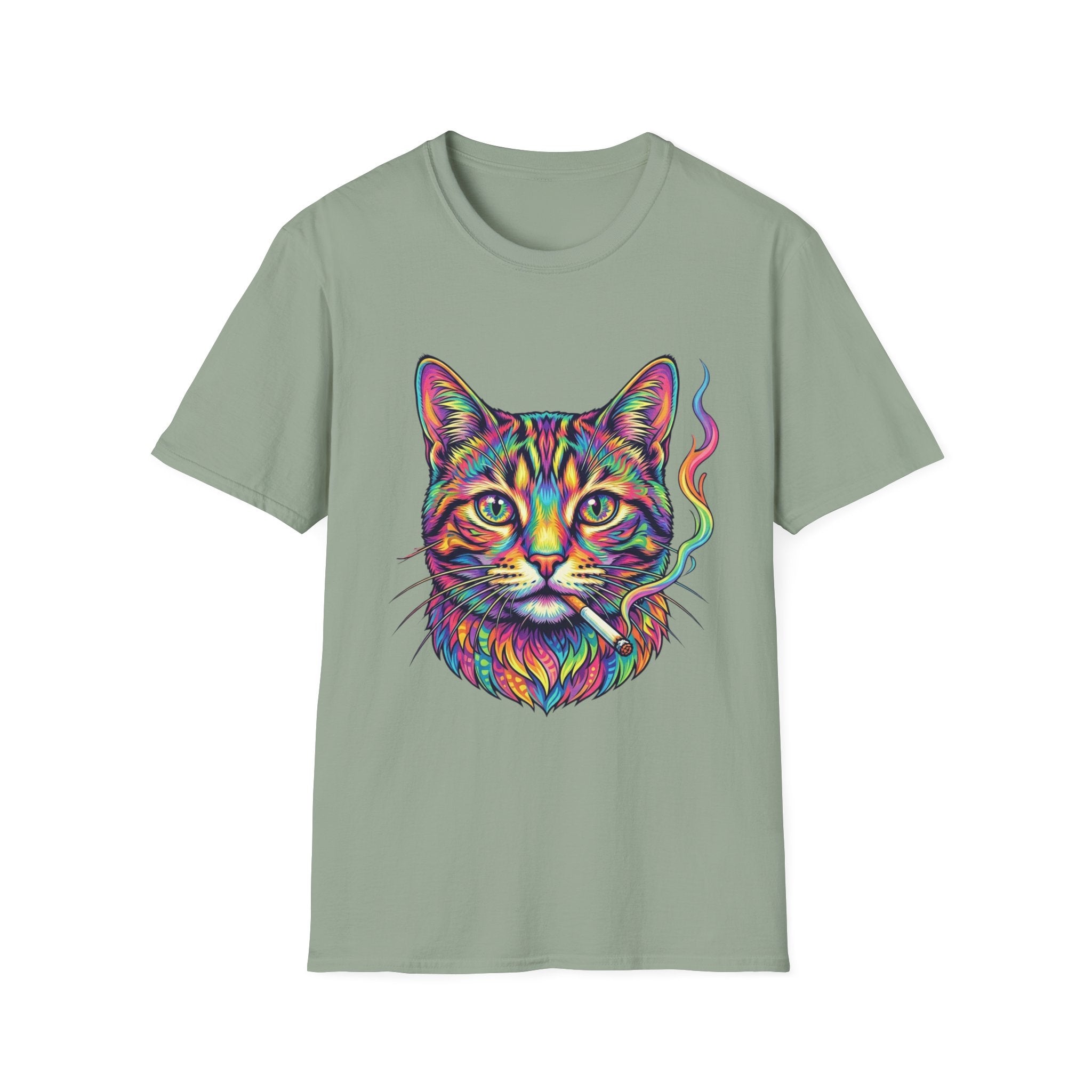 Colorful Psychedelic Cat T-Shirt — Vibrant Rainbow Cat Portrait Tee