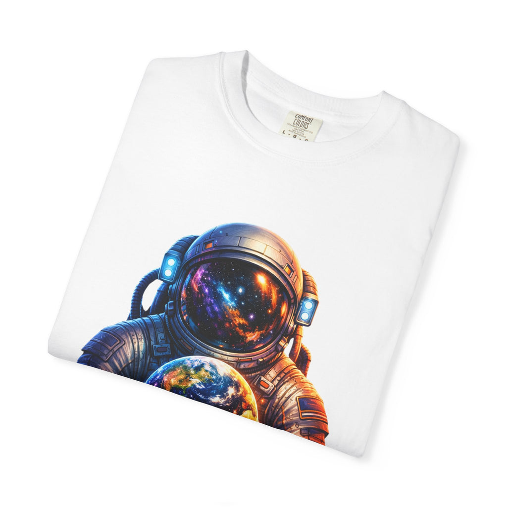 Astronaut Holding Melting Planet T-Shirt — Psychedelic Space Graphic Tee