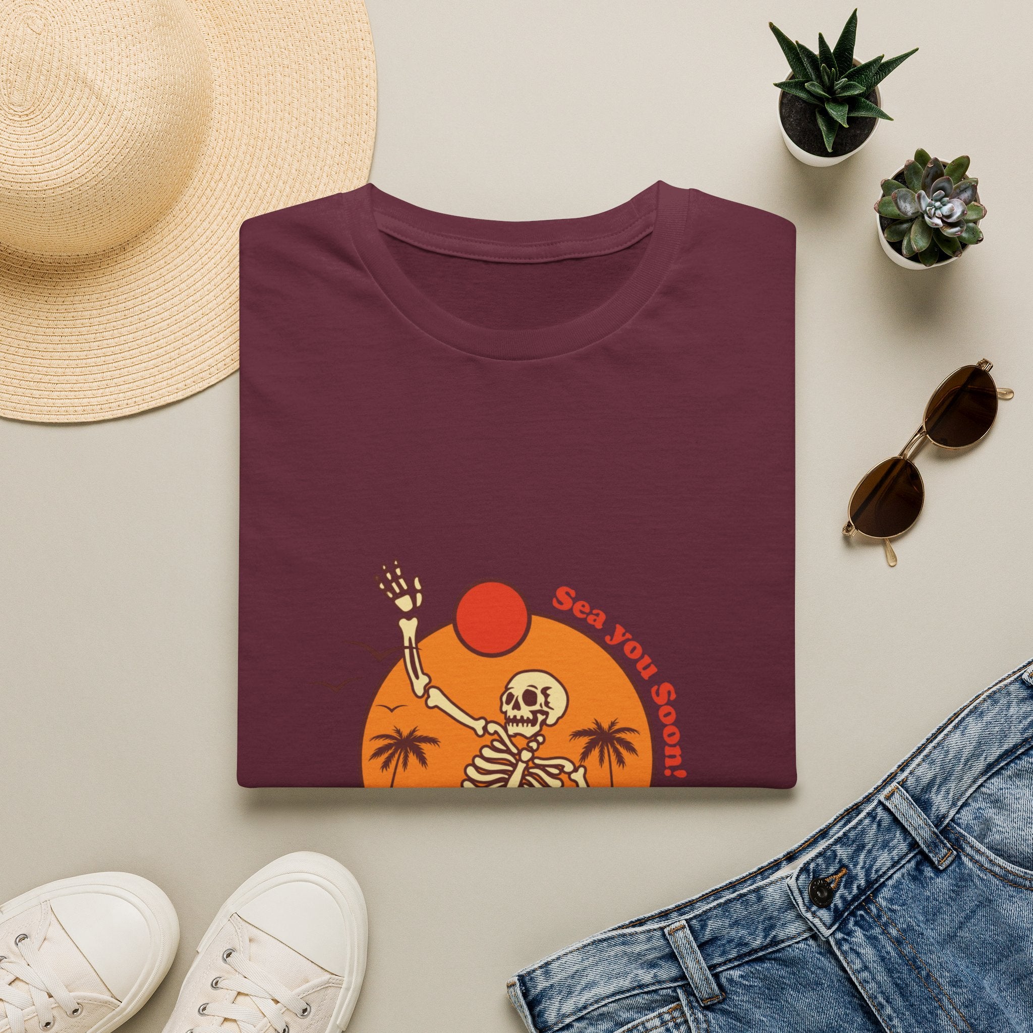 Summer Vibes Skeleton Tee — "Sea You Soon" Retro Beach T-Shirt