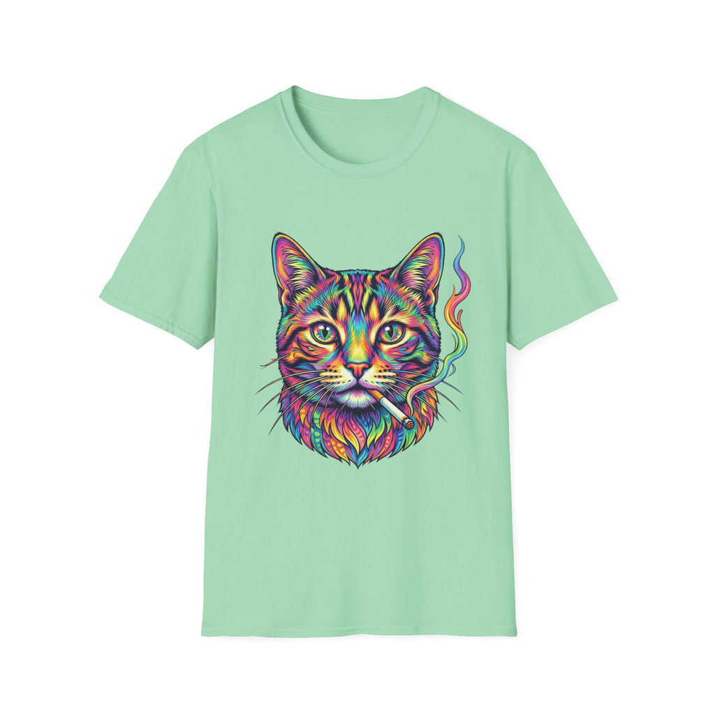 Colorful Psychedelic Cat T-Shirt — Vibrant Rainbow Cat Portrait Tee