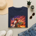 Jesus Riding T-Rex Graphic Tee — Retro UFO Apocalypse Art Shirt