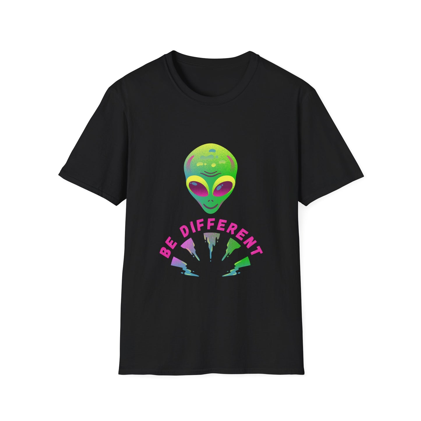 Alien "Be Different" T-Shirt — Colorful Retro UFO Graphic Tee