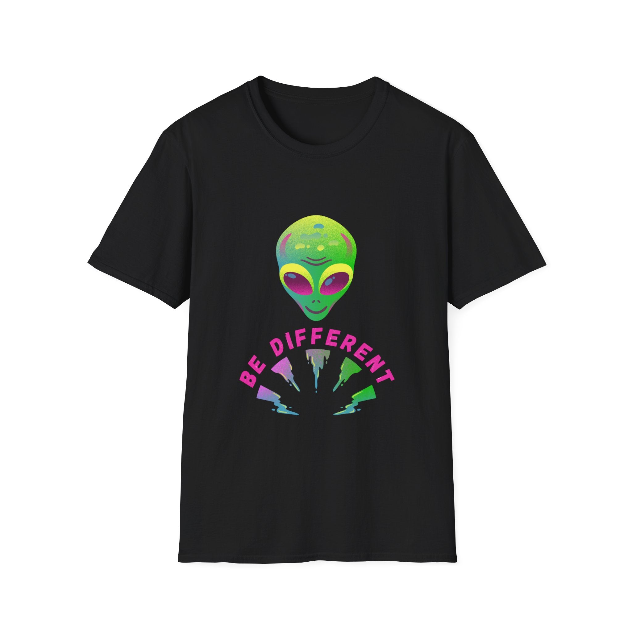 Alien "Be Different" T-Shirt — Colorful Retro UFO Graphic Tee