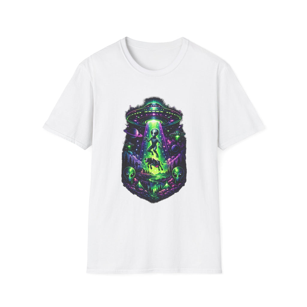 Alien Abduction Graphic Tee — Neon UFO & Alien Illustration T-Shirt