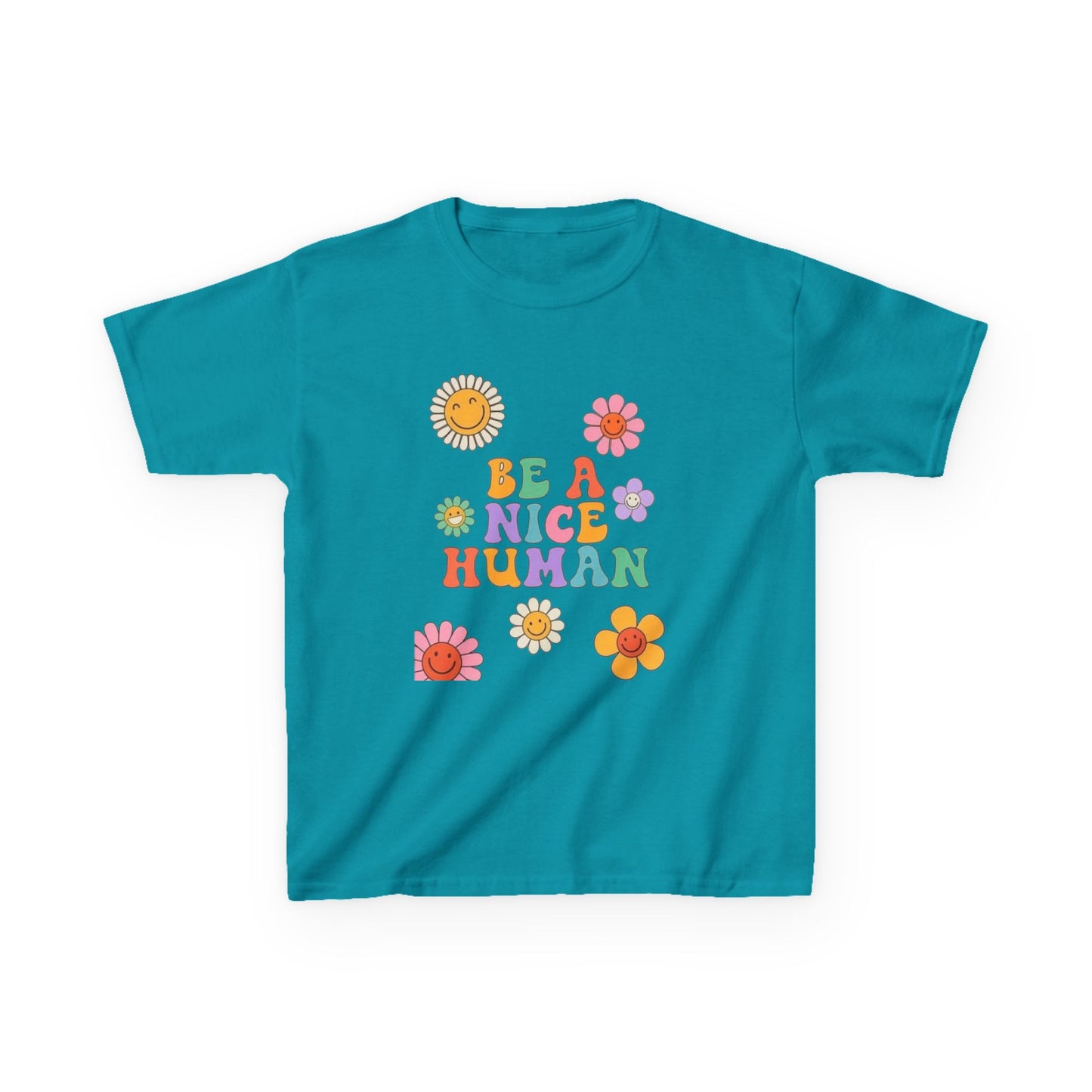 Kids T-Shirt — "Be a Nice Human" Retro Floral Graphic Tee