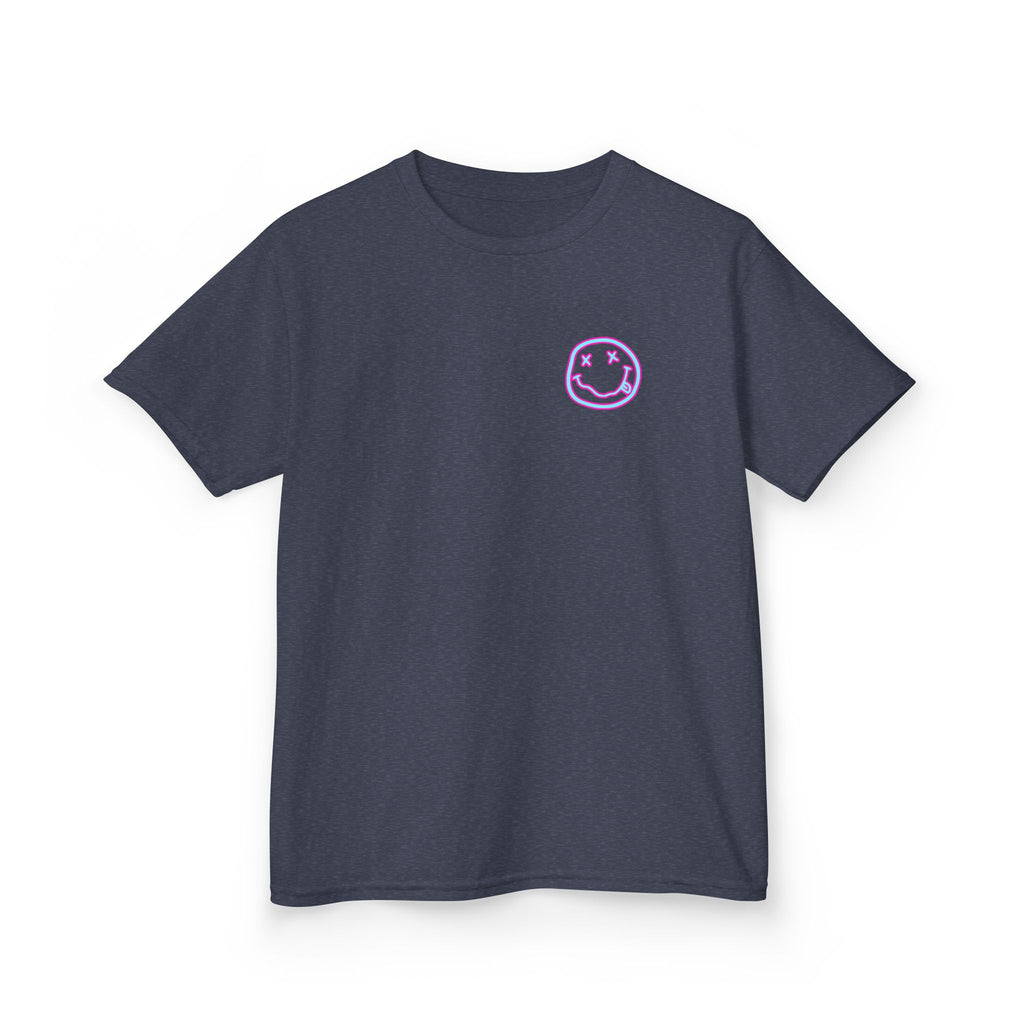 Kids Tee — Retro Pink Checker Smiley Face with Star Eyes