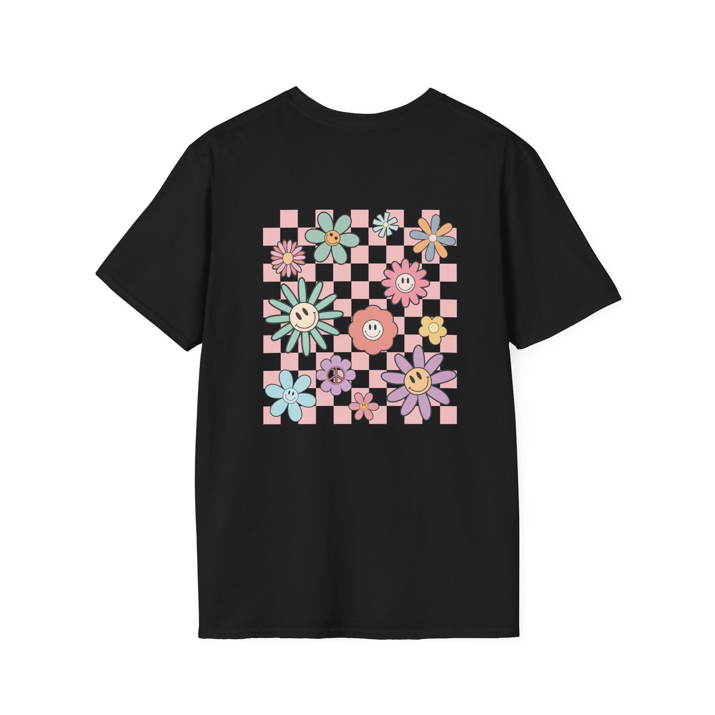 Smiley Floral Checkerboard T-Shirt