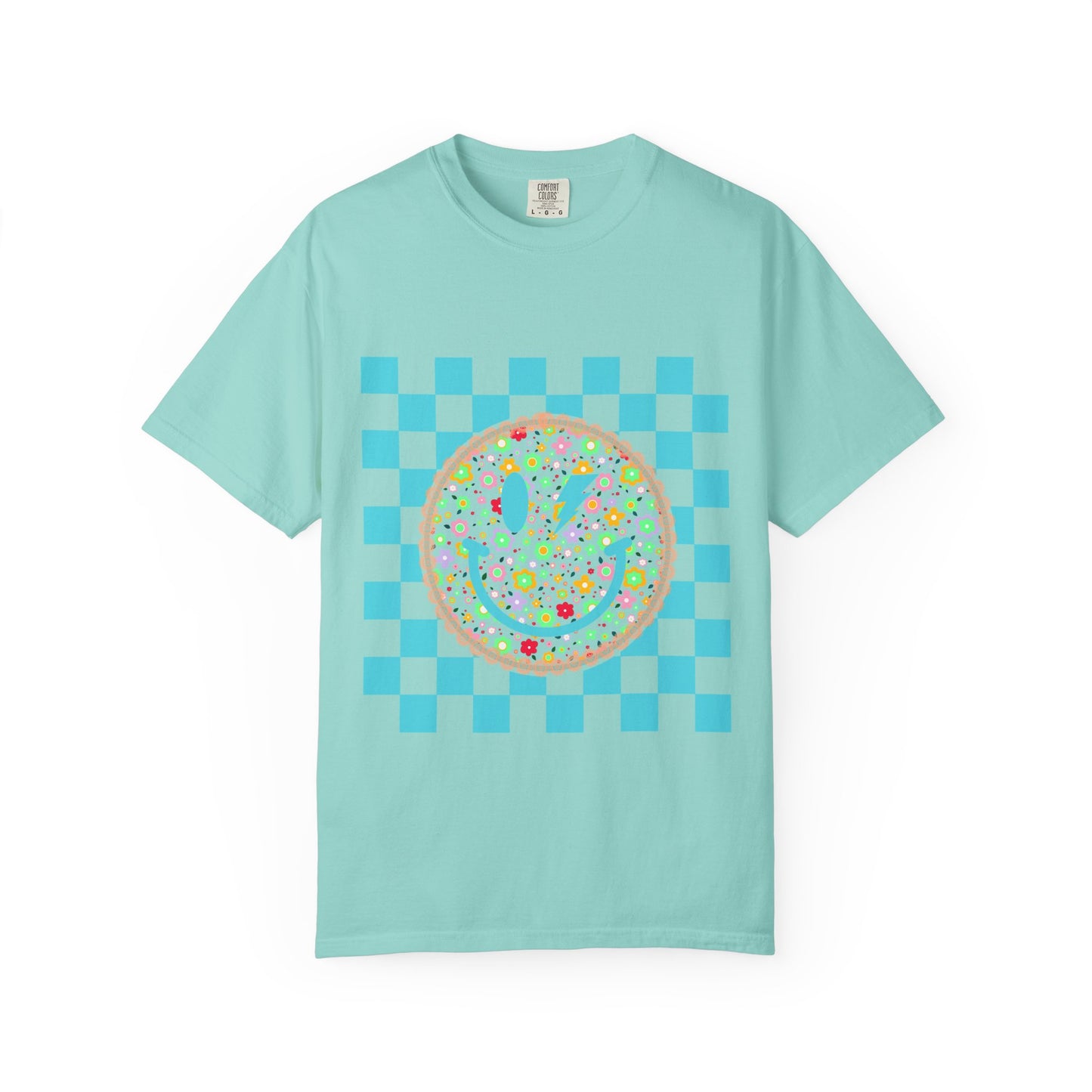 Floral Smiley Checkerboard T-Shirt