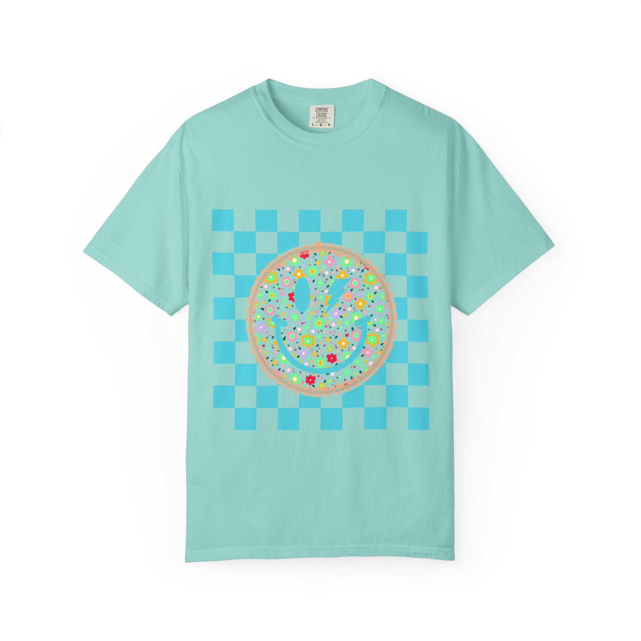 Floral Smiley Checkerboard T-Shirt