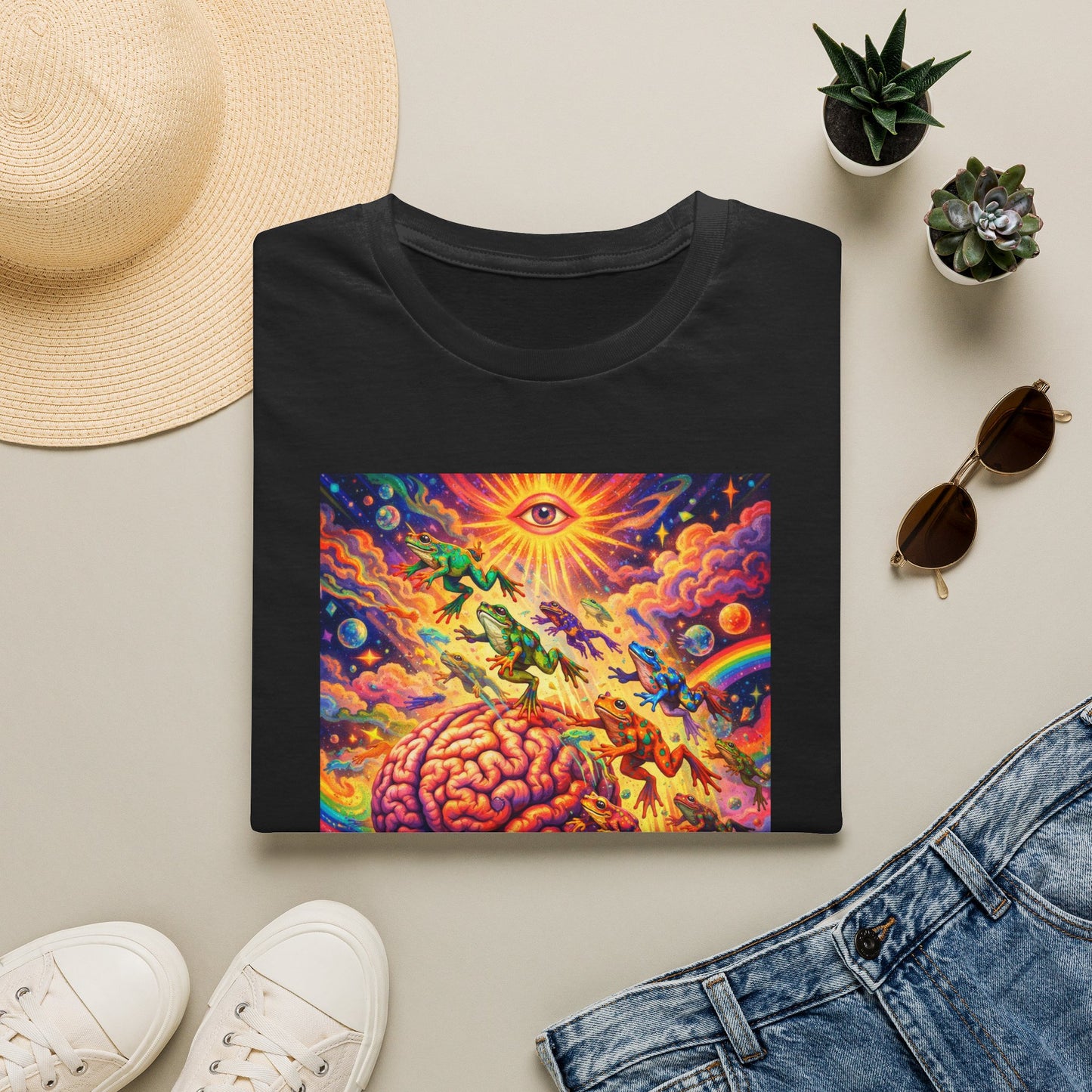 Psychedelic Brain Frog T-Shirt — Trippy Rainbow Mindscape Art