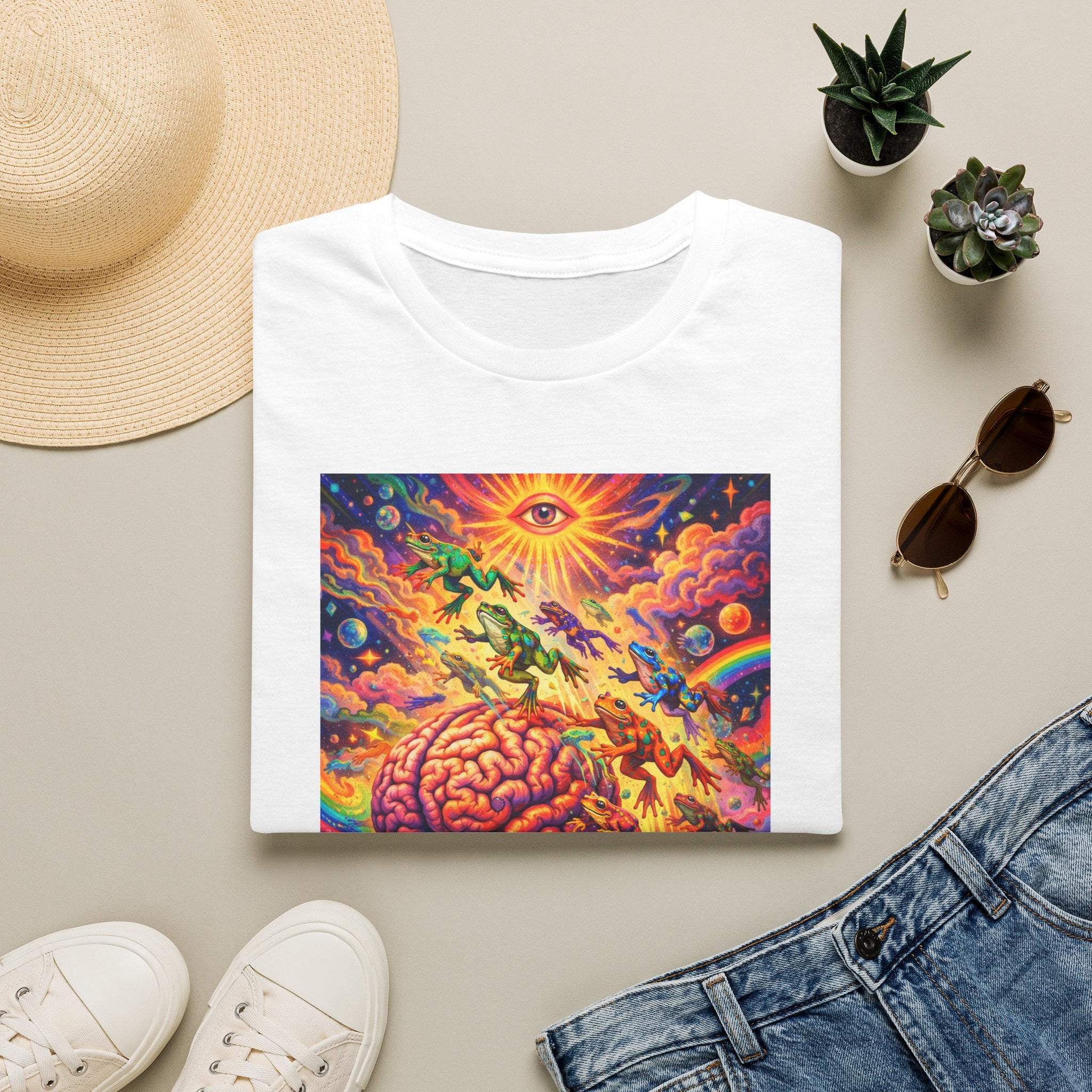Psychedelic Brain Frog T-Shirt — Trippy Rainbow Mindscape Art