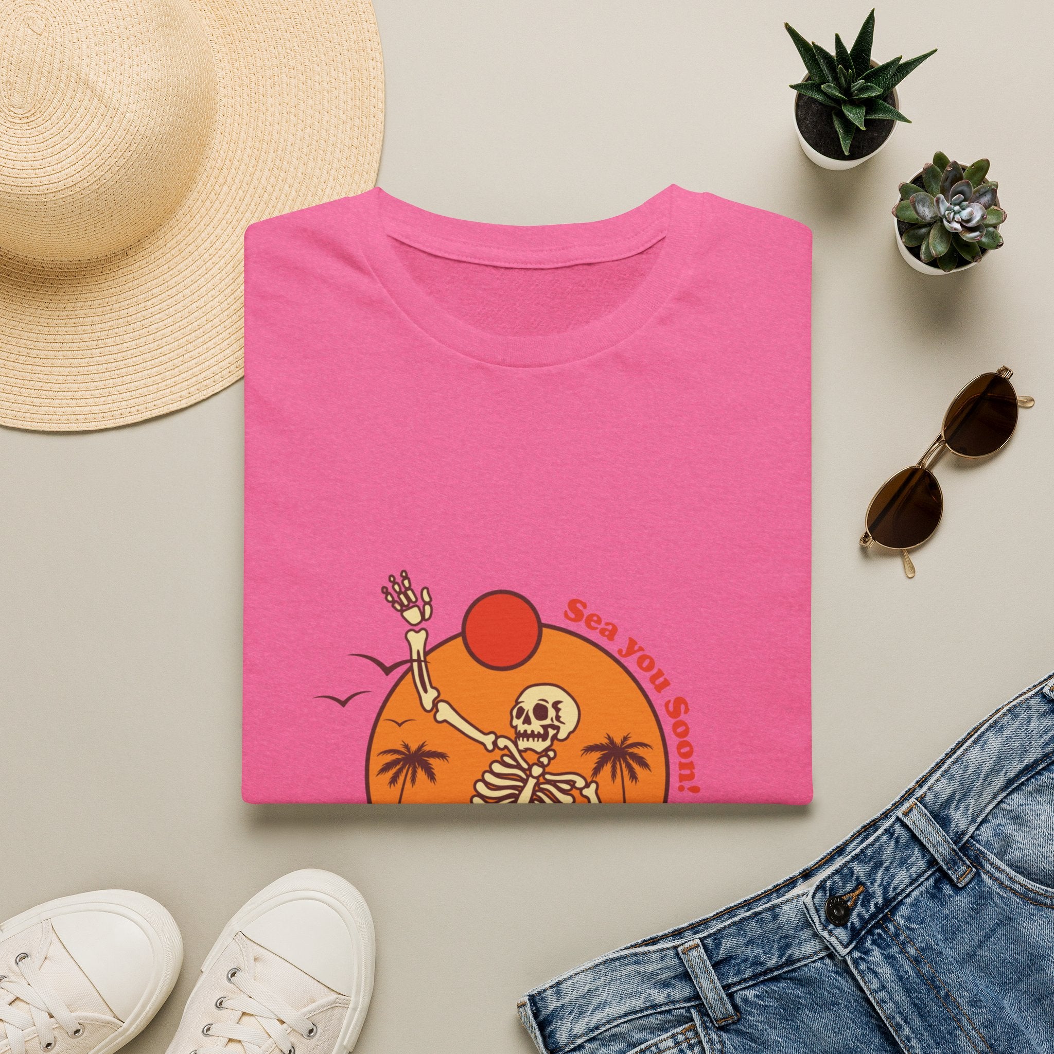 Summer Vibes Skeleton Tee — "Sea You Soon" Retro Beach T-Shirt