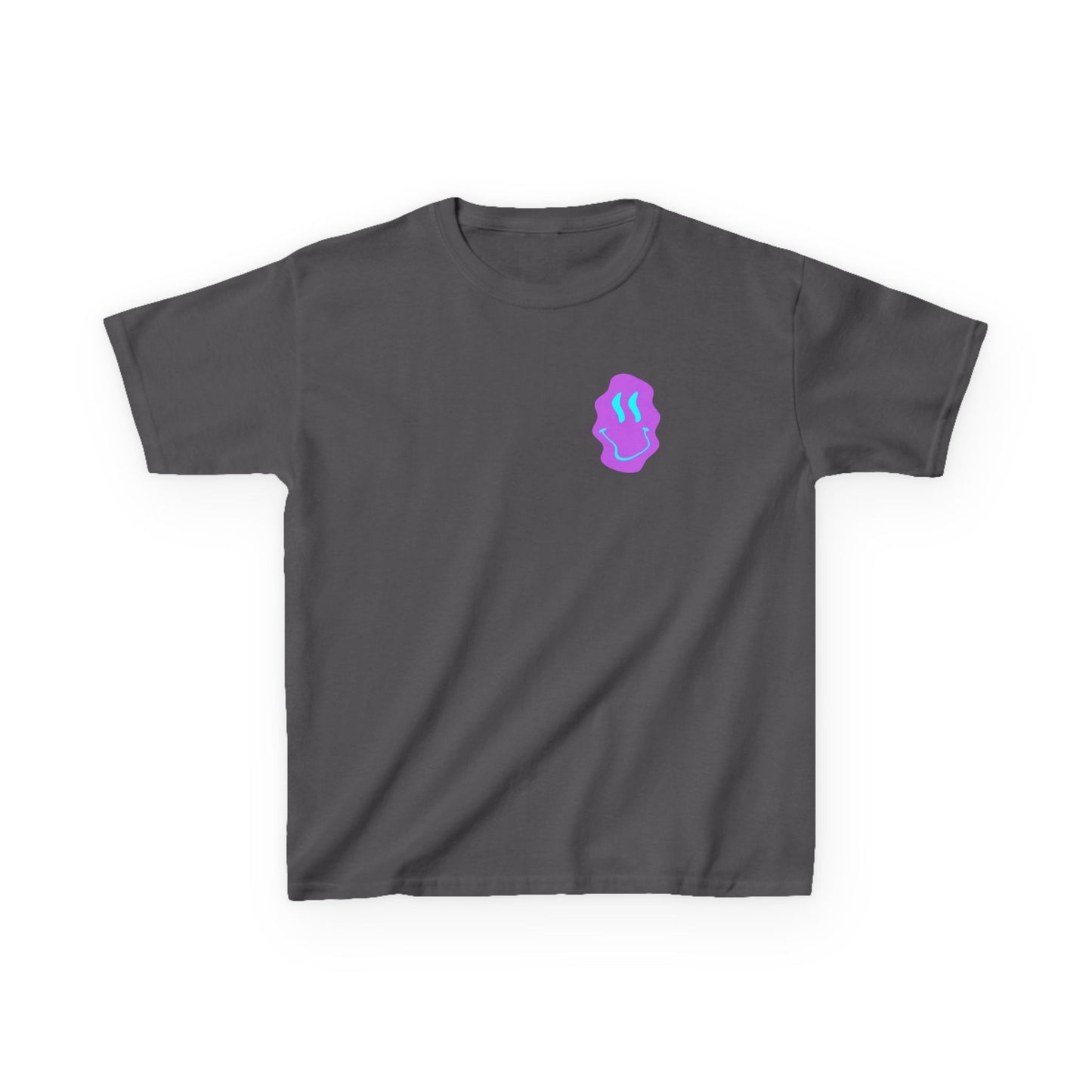 Kids T-Shirt — Neon Smiley Face Graphic Tee (Pink & Blue)