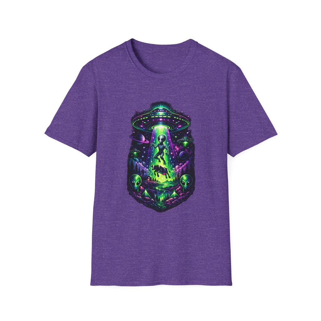 Alien Abduction Graphic Tee — Neon UFO & Alien Illustration T-Shirt