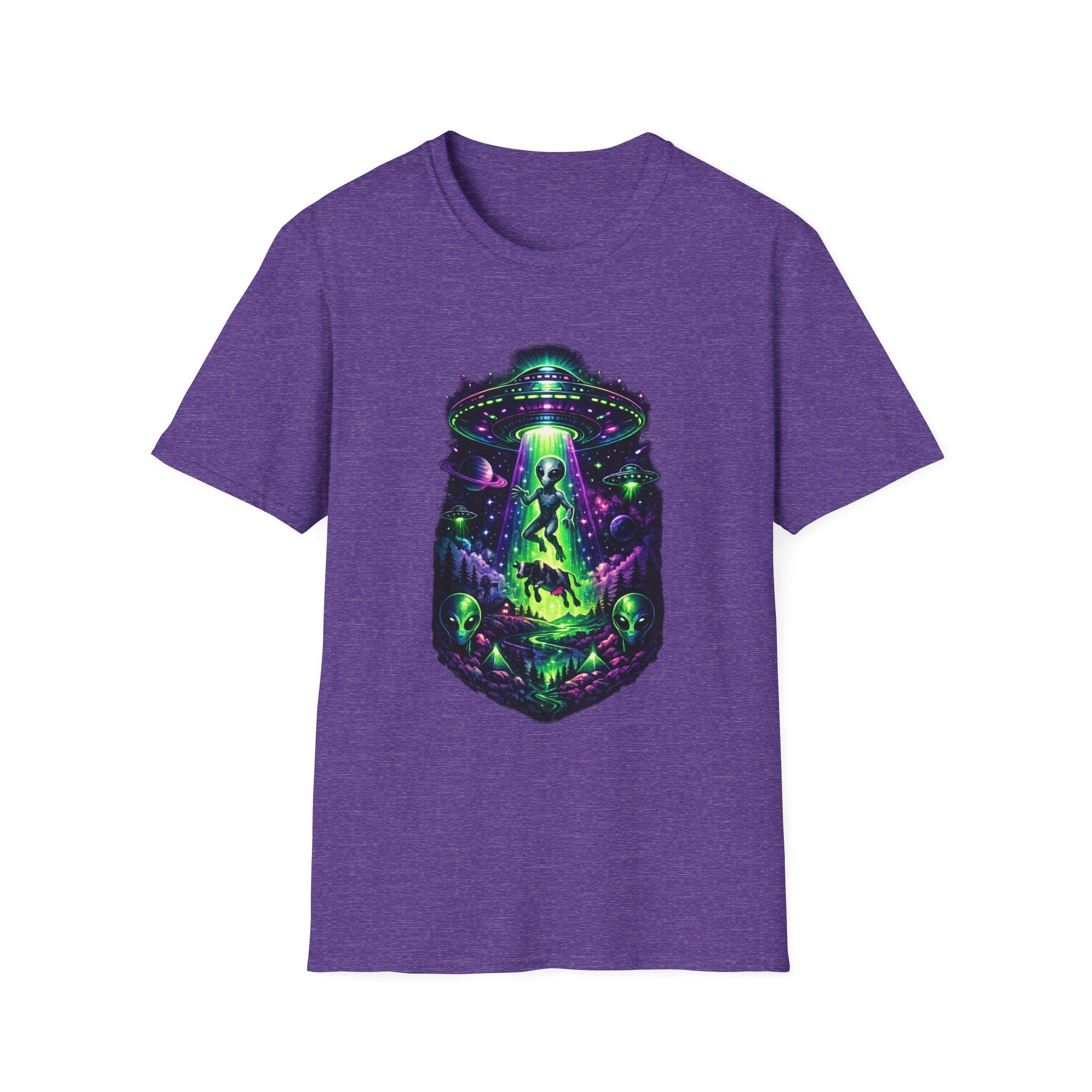 Alien Abduction Graphic Tee — Neon UFO & Alien Illustration T-Shirt