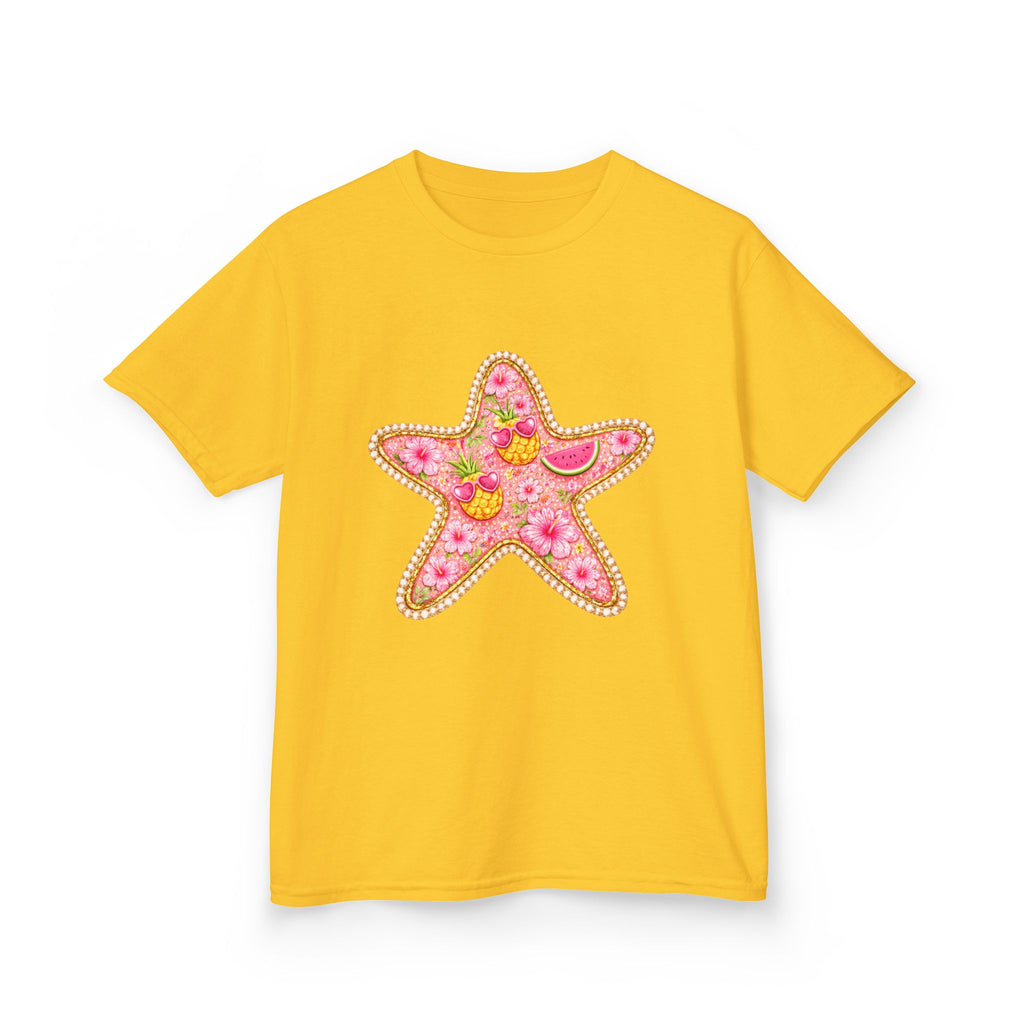 Kids Starfish Tee — Pink Floral Sequin Star Design