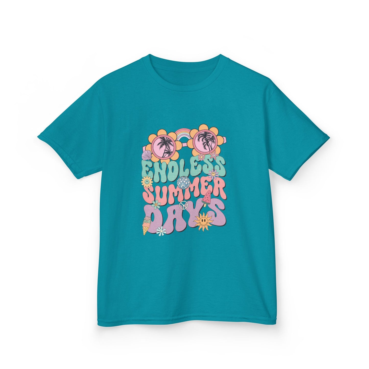 Kids Summer Tee — "Endless Summer Days" Retro Floral Sunglasses Shirt