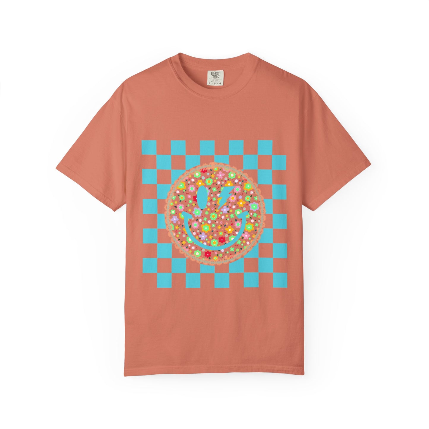 Floral Smiley Checkerboard T-Shirt