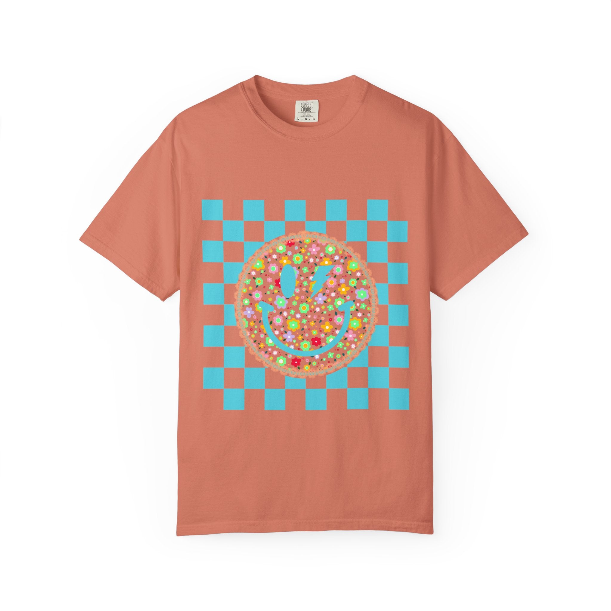 Floral Smiley Checkerboard T-Shirt