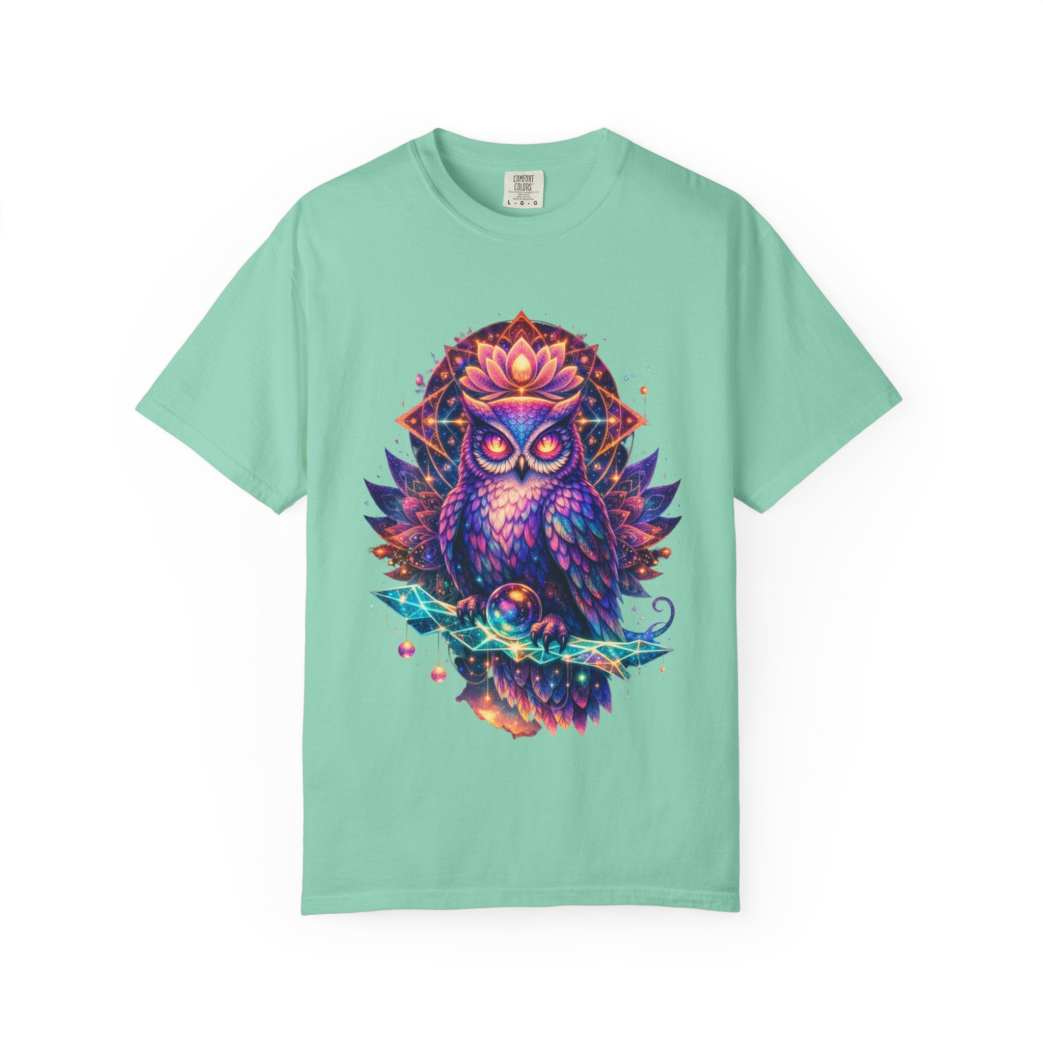 Mystic Owl Graphic T-Shirt — Colorful Boho Owl Art Tee