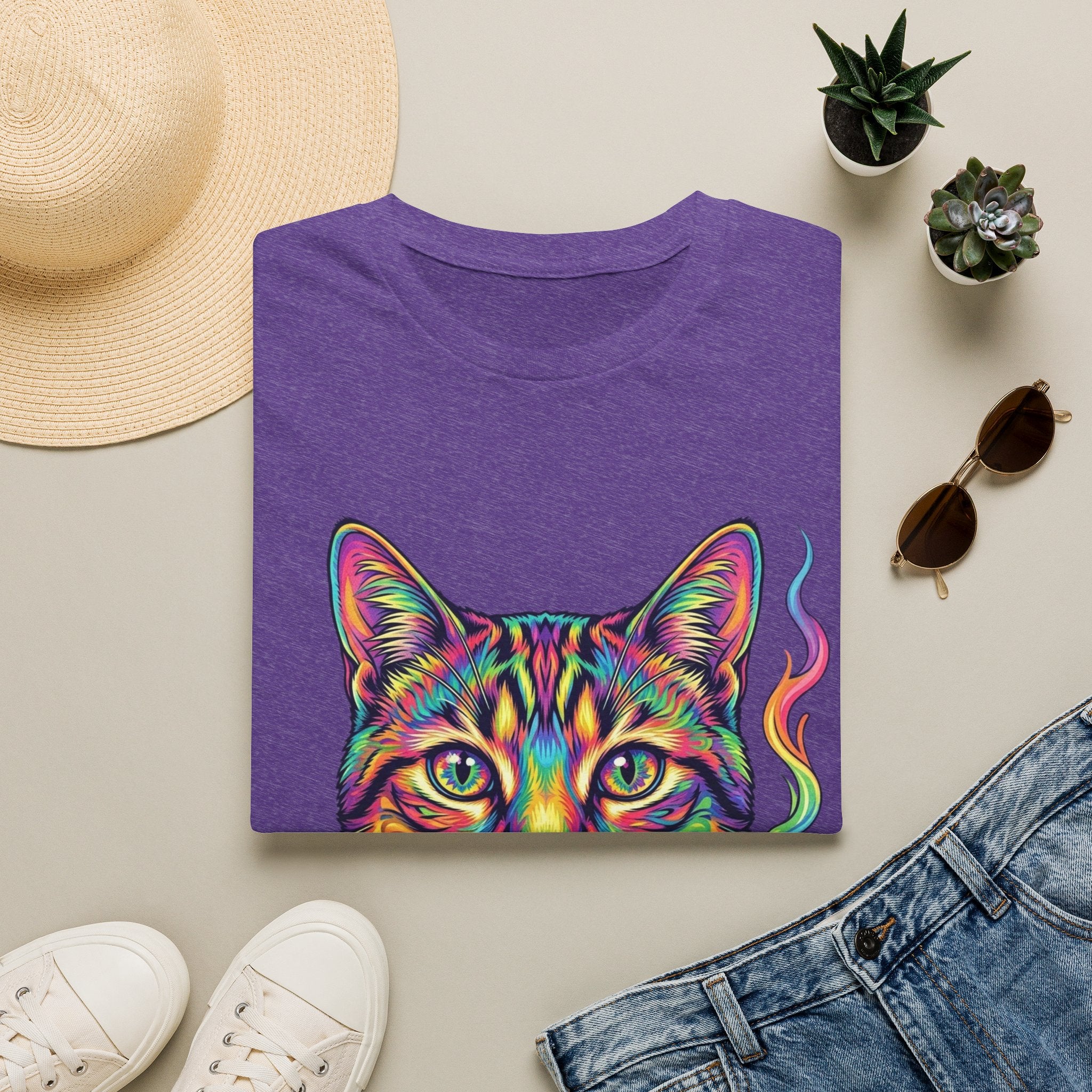 Colorful Psychedelic Cat T-Shirt — Vibrant Rainbow Cat Portrait Tee