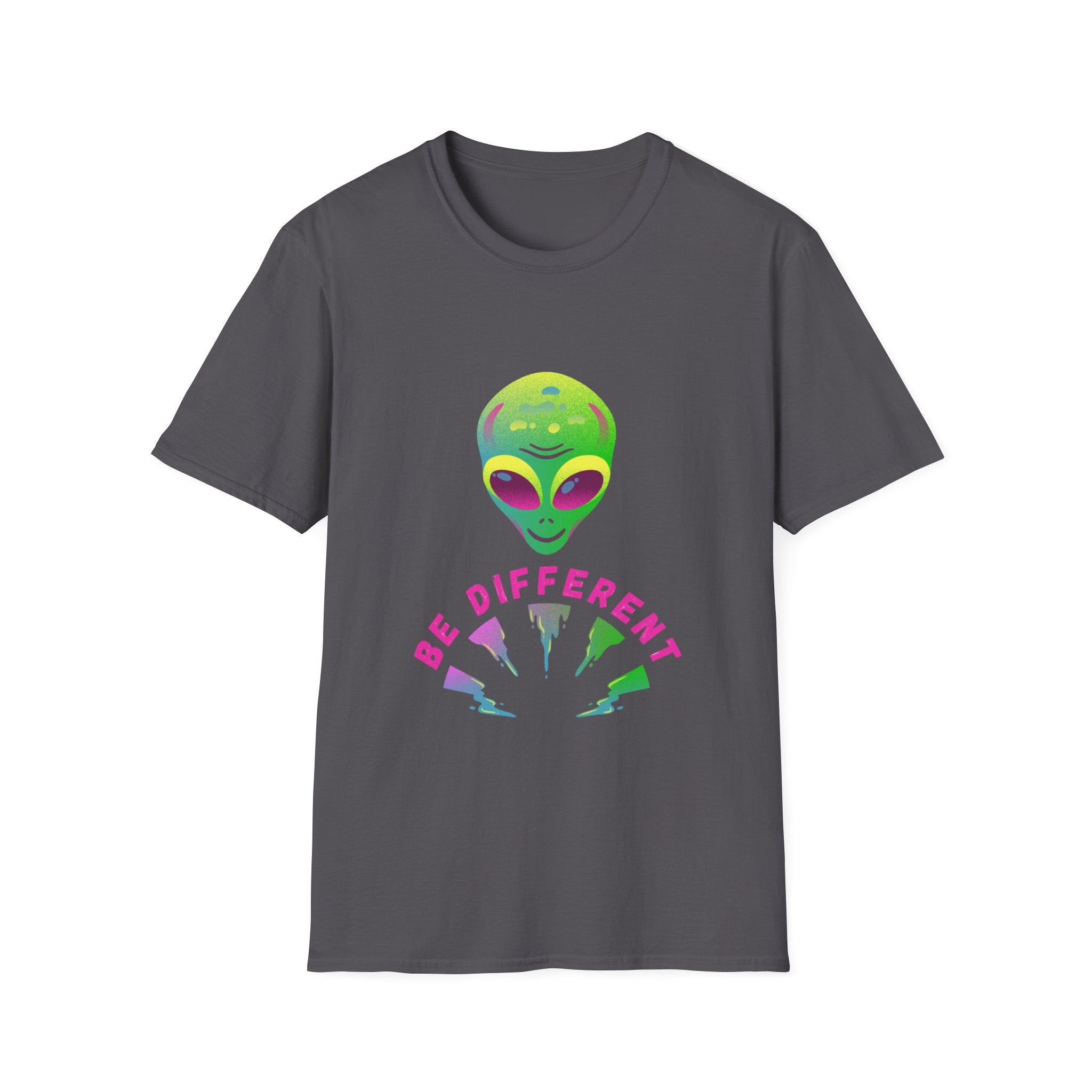 Alien "Be Different" T-Shirt — Colorful Retro UFO Graphic Tee